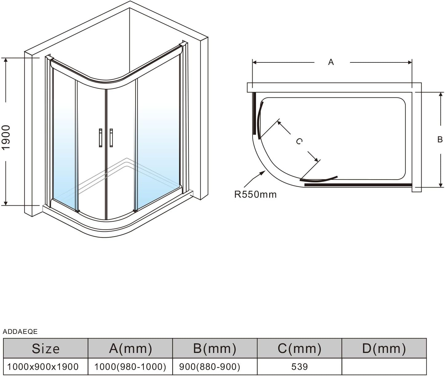 ELEGANT Curved Shower Enclosure and Base,Nano Easy to Clean Tempered Glass,Sliding Shower Door Seal 5Mm,Bath Screen,Right Side 1000X900Mm image number 4
