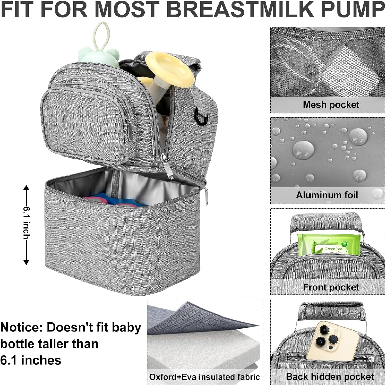 Breastmilk Cooler Bag with Ice Pack Bottle Cooler Bag for Baby Milk Breast Pump Bag with Cooler Double Deck Breast Milk Storage Bag for Breastfeeding Nursing Daycare Insulated Lunch Bag with Strap image number 2