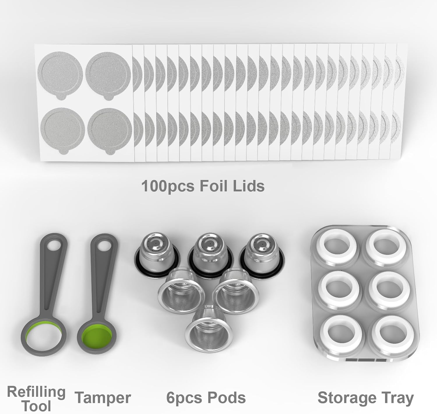 Triplot Reusable Capsules for Nespresso Originalline - 6Pcs Refillable Coffee Pods,Stainless Steel Cups Compatible for Nespresso Originalline Machine (6Pods+100Pcs Lids+Storage Board) image number 6