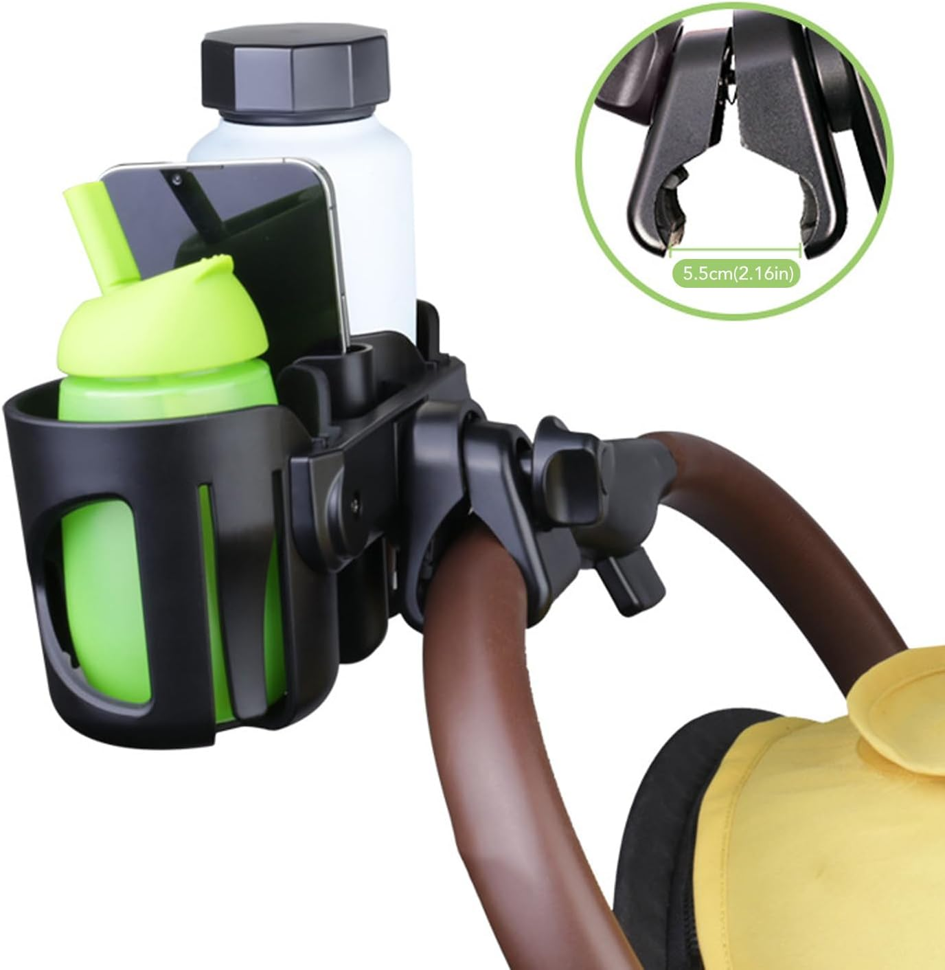 Universal Cup Holder, 3 in 1 Stroller Cup Holder with Phone, 360 Degree Rotatable Wheelchair for Stroller Walker Wheelchair image number 4