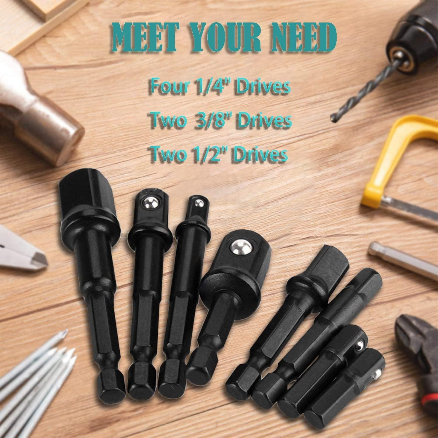 KEWAYO 8Pcs Power Drill Sockets Adapter Sets 1/4" 3/8" 1/2", 1/4 Inch Hex Shank Impact Driver Socket Adapter, CR-V Quick Change Nut Driver Socket Bit Set image number 1