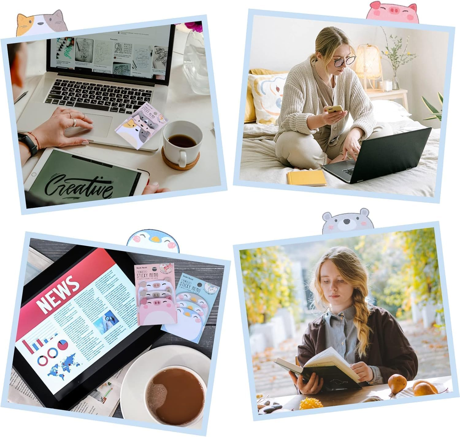 Cute Animal Sticky Notes - Cartoon Sticky Note Memo, Self Stick Note Supplies (6) for Students, Home, Office & Gifts image number 1