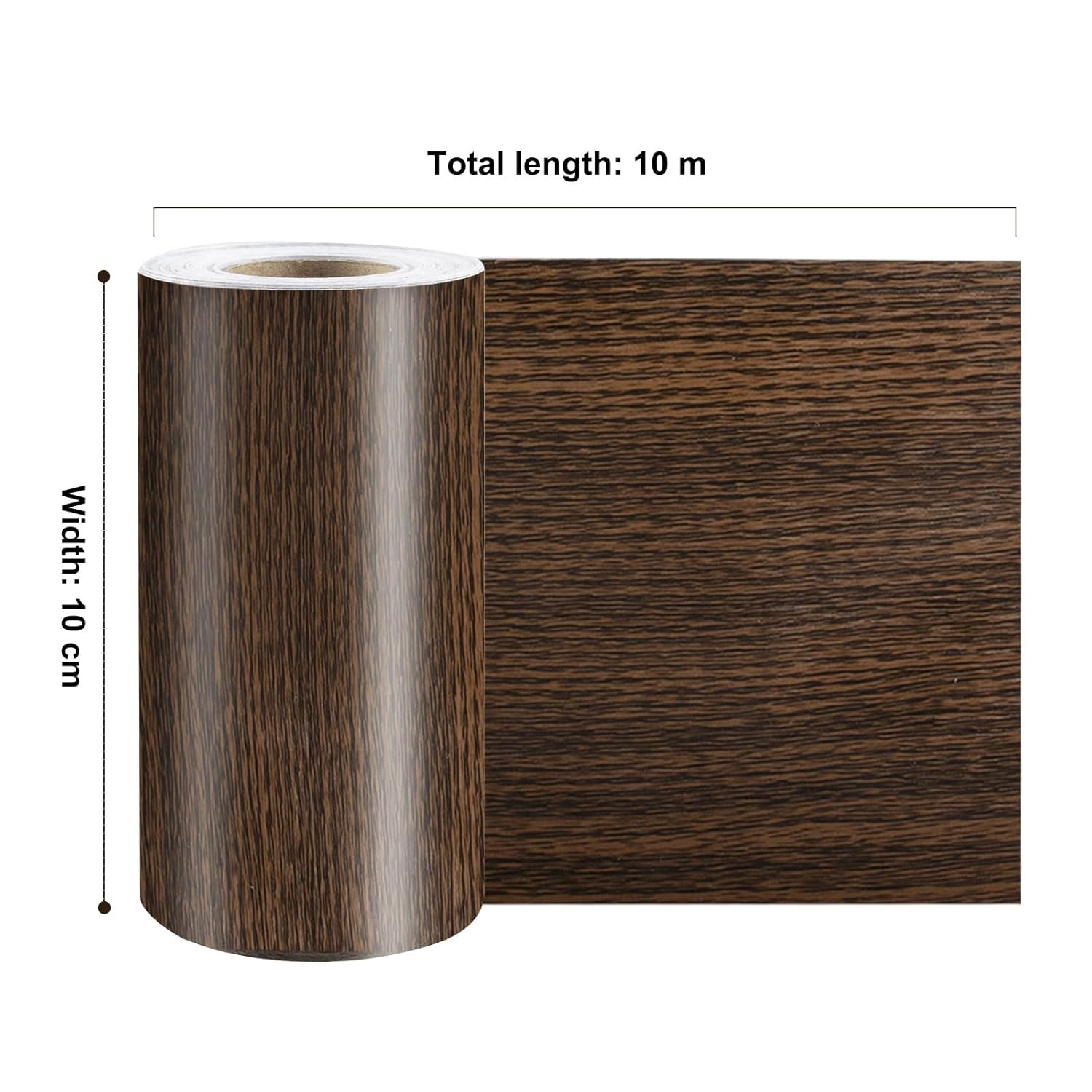 TECDW Wood Grain Tape (10Cm X10M), Self-Adhesive Wood Grain Repair Tape, Waterproof Wall Borders Peel and Stick, Baseboard Trim for Tables, Baseboards, Doors, Windows, Floors (10M, Brown Walnut) image number 3