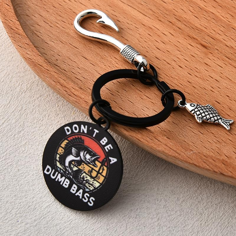 Funny Fishing Keychain for Fisherman Birthday Gifts for Husband Boyfriend Fathers Day Presents for Grandpa Dad Fish Lovers Fishing Retirement Gifts for Men Elderly Friend Don'T Be a Dumb Bass Keychain image number 2