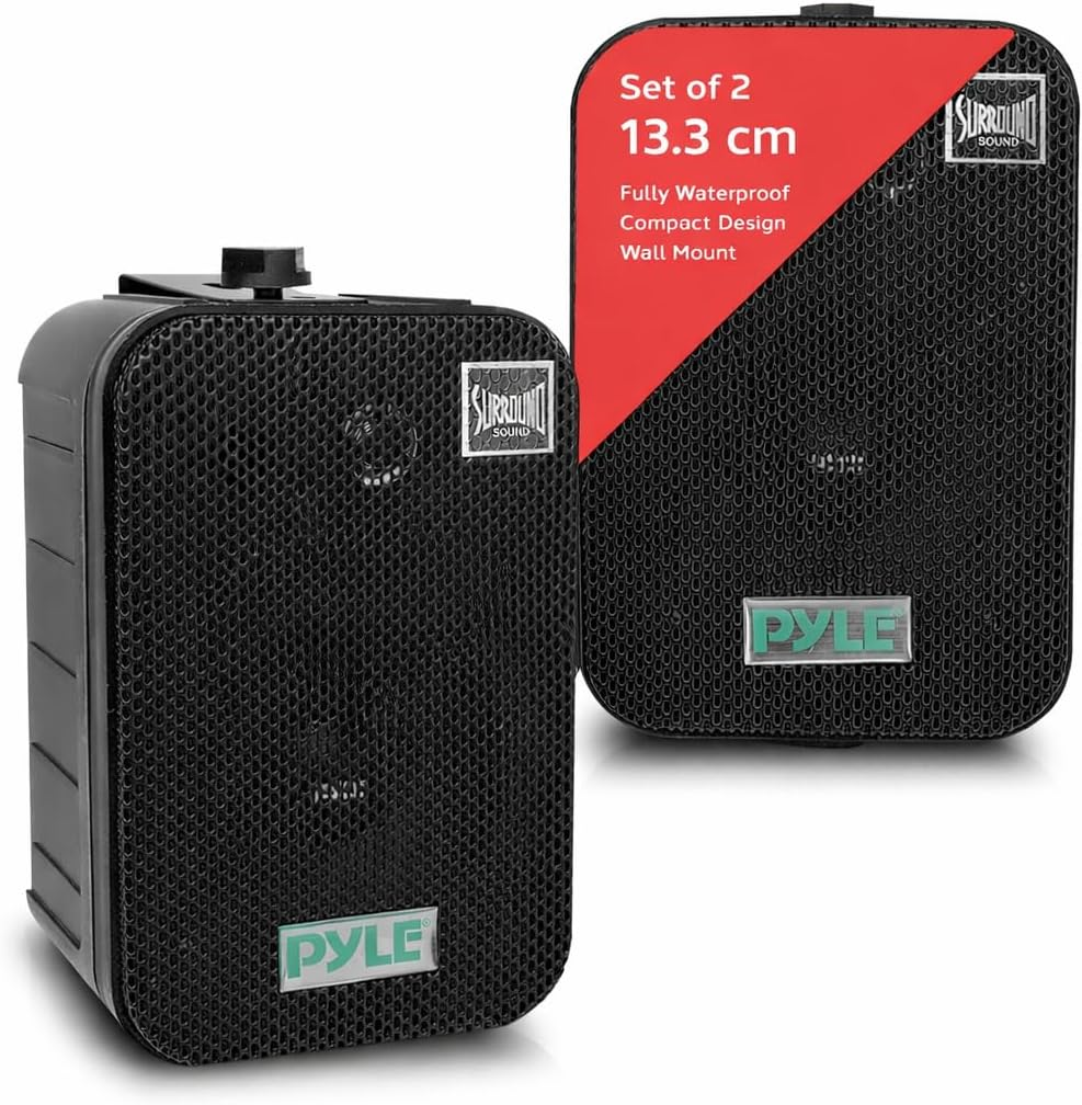 Pyle Home Dual Waterproof Outdoor Speaker System - 5.25 Inch Pair of Weatherproof Wall/Ceiling Mounted Speakers W/Heavy Duty Grill, Universal Mount - for Use in the Pool, Patio, Indoor PDWR40B (Black) image number 1