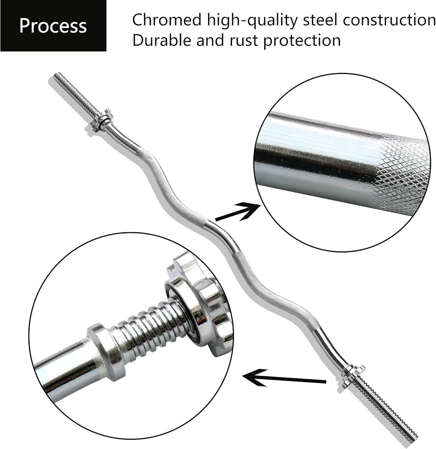 PROIRON Curl Bar Super EZ Bar 25.4Mm Dumbbell Bar 47 Inches Standard Bar with Spinlock Collars 1200Mm - A-Ez Bar image number 6