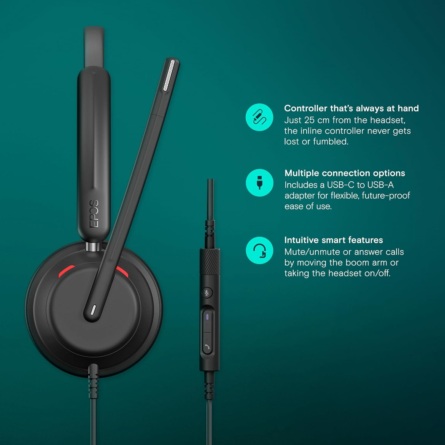 EPOS Impact 730 Professional Wired Office Headset with Noise Cancelling Microphone, USB-C Connectivity and Lightweight Design for All-Day Comfort image number 6