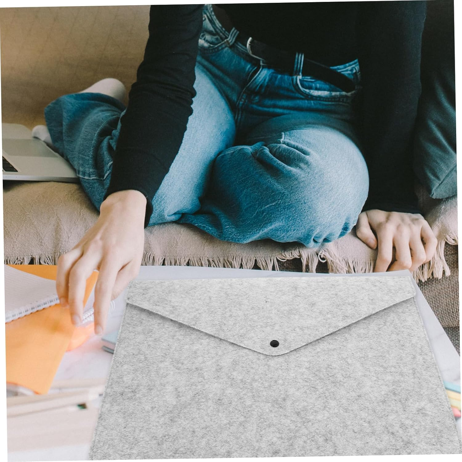 HOODANCOS Document Pouch Felt File Folder Pockets Portable Storage Bag for Office image number 5