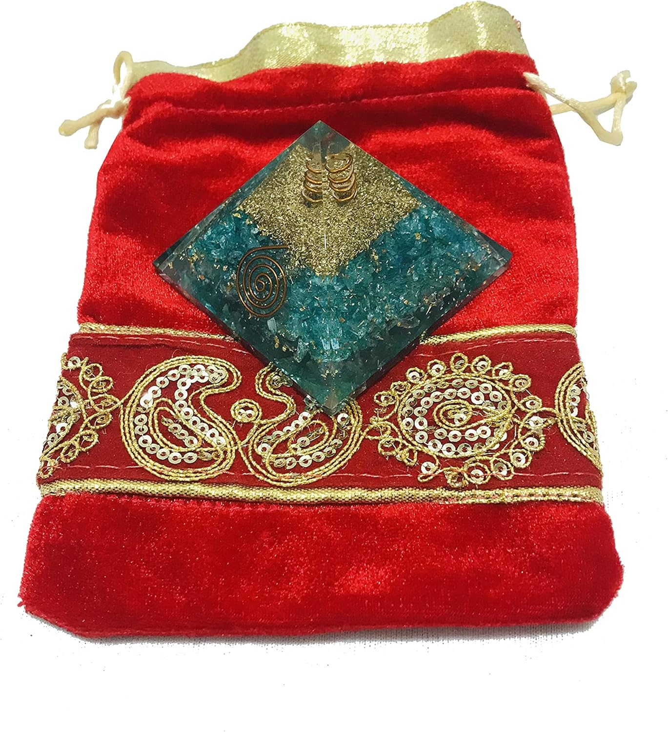 Blue Aquamarine Crystal Orgone Pyramid Healing Stone Crystal Chakra Pyramid EMF Protection Positive Energy Generator Orgonite Meditation, Spiritual Balance Stones with Velvet Phouch image number 2