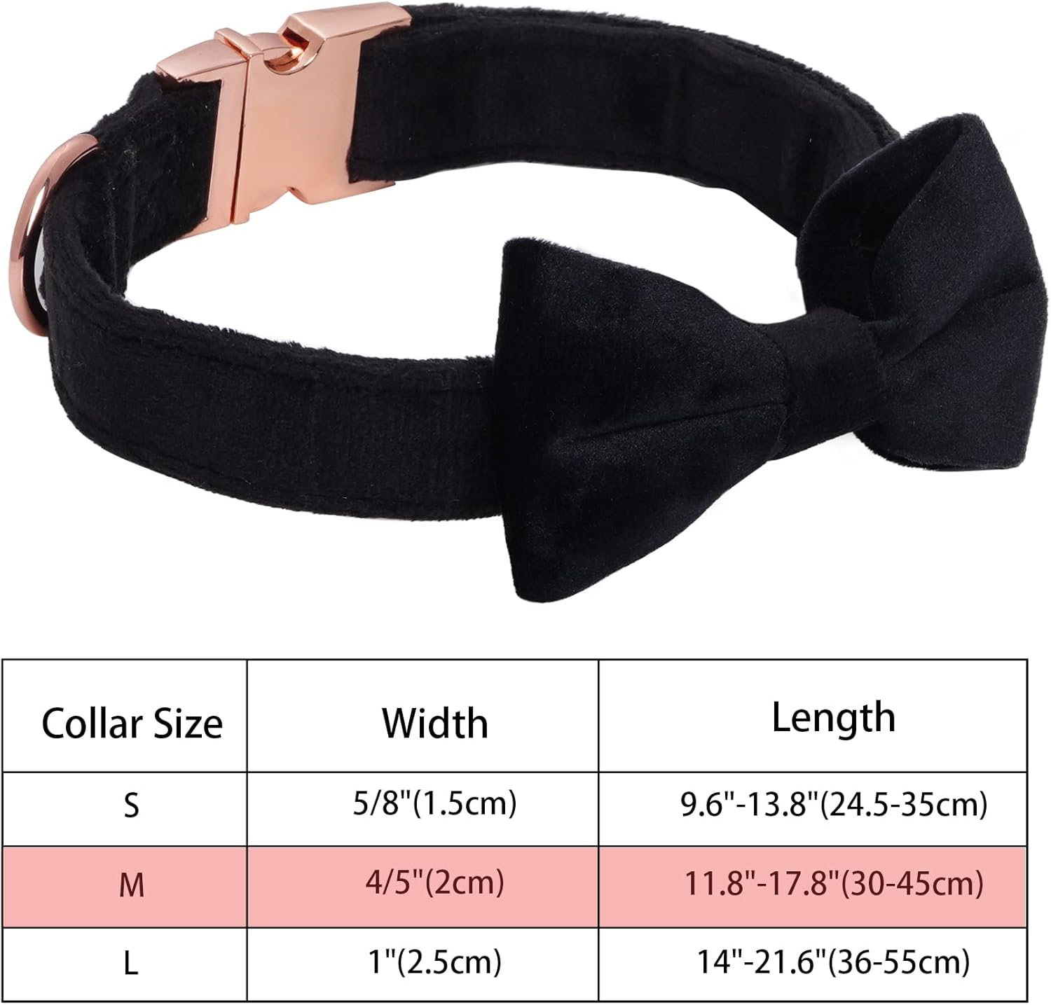 Choyaxo Velvet Dog Collar with Bow Adjustable Bowtie Dog Collar with Metal Buckle for Small Medium Large Dogs Cats Pets Wedding Christmas Halloween Holiday (Medium (Pack of 1), Black) image number 2