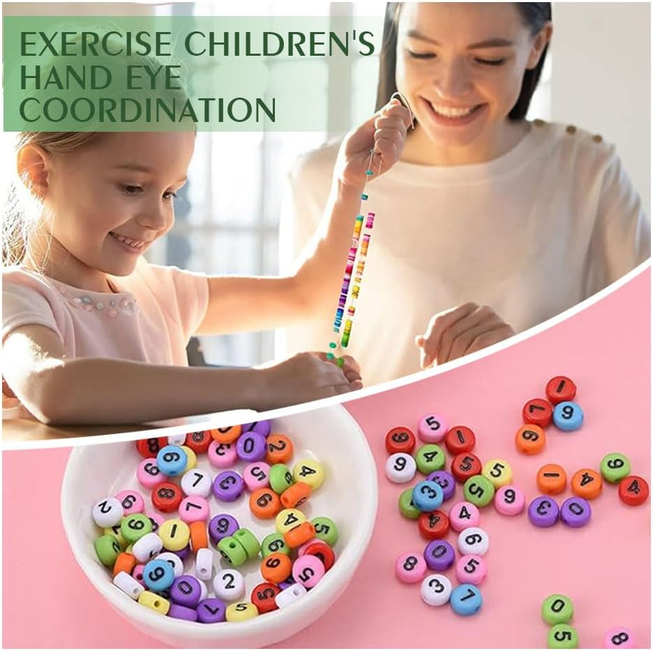 100 Pcs 4X7Mm Acrylic Number Beads for Jewelry Making, DIY Necklaces, Bracelets, Necklaces, Key Chains(White) image number 2