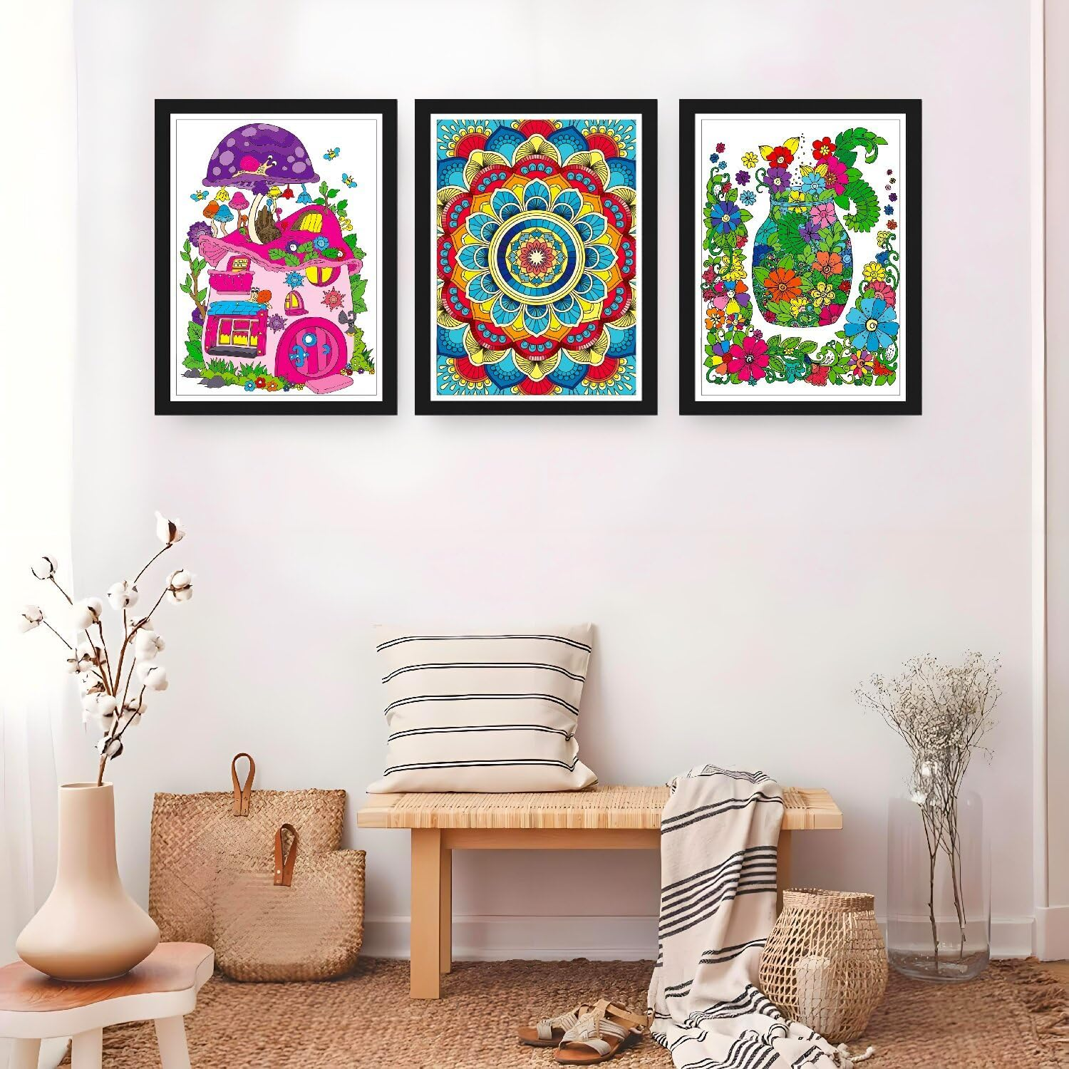 Aannanl Adult Colouring Book Set of 3 Colouring Books for Adults Relaxation Include Mandalas,Flowers and Fairytale House Theme,Coloring Books for Women Men to Relieve Anxiety and Stress Relief image number 3