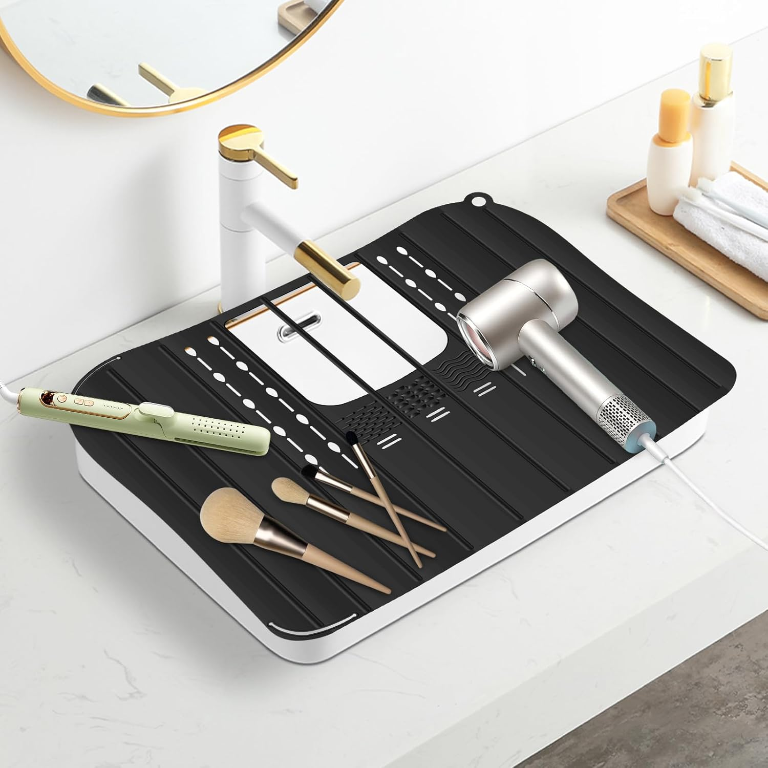 Black Silicone Sink Cover - Foldable, Heat Resistant, Space Saver for Bathroom Counter image number 5