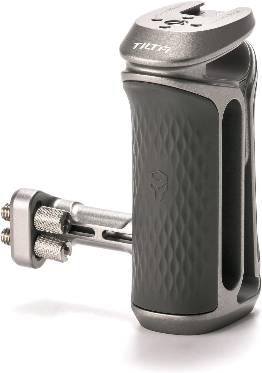 Tilta Xeno Side Handle for Filmmakers & Cameras - Titanium Gray | Secure Connection & Helps Prevent Rotation | Adjustable Height | Textured Silicone Grip | Easy Assembly (1/4&Prime;-20 W/Locating Pins)