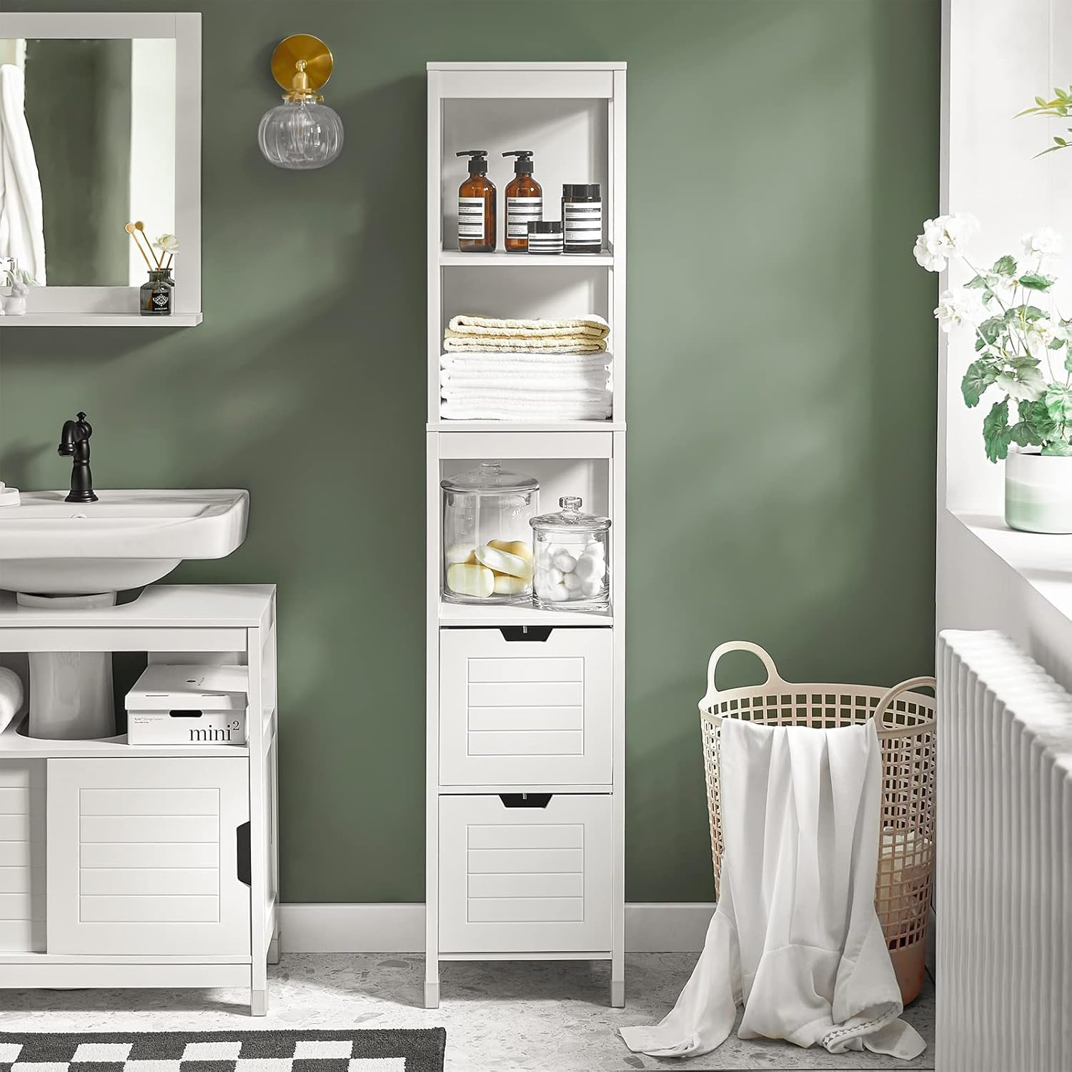 Sobuy Bathroom Storage Cabinet Freestanding Tall Cabinet, Tall Cupboard,Toilet Storage Standing Shelves with Drawers, FRG126-W image number 5