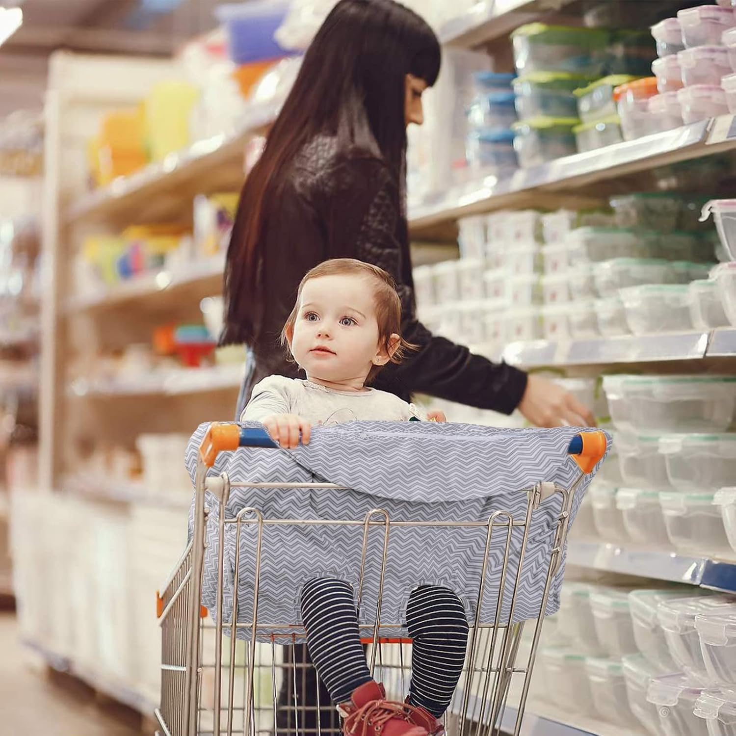 2-In-1 Baby Shopping Trolley Cover and High Chair Cushion Universal Protective Cover for Shopping Trolley Seat Perfect Baby Reqistry Gift (Grey)