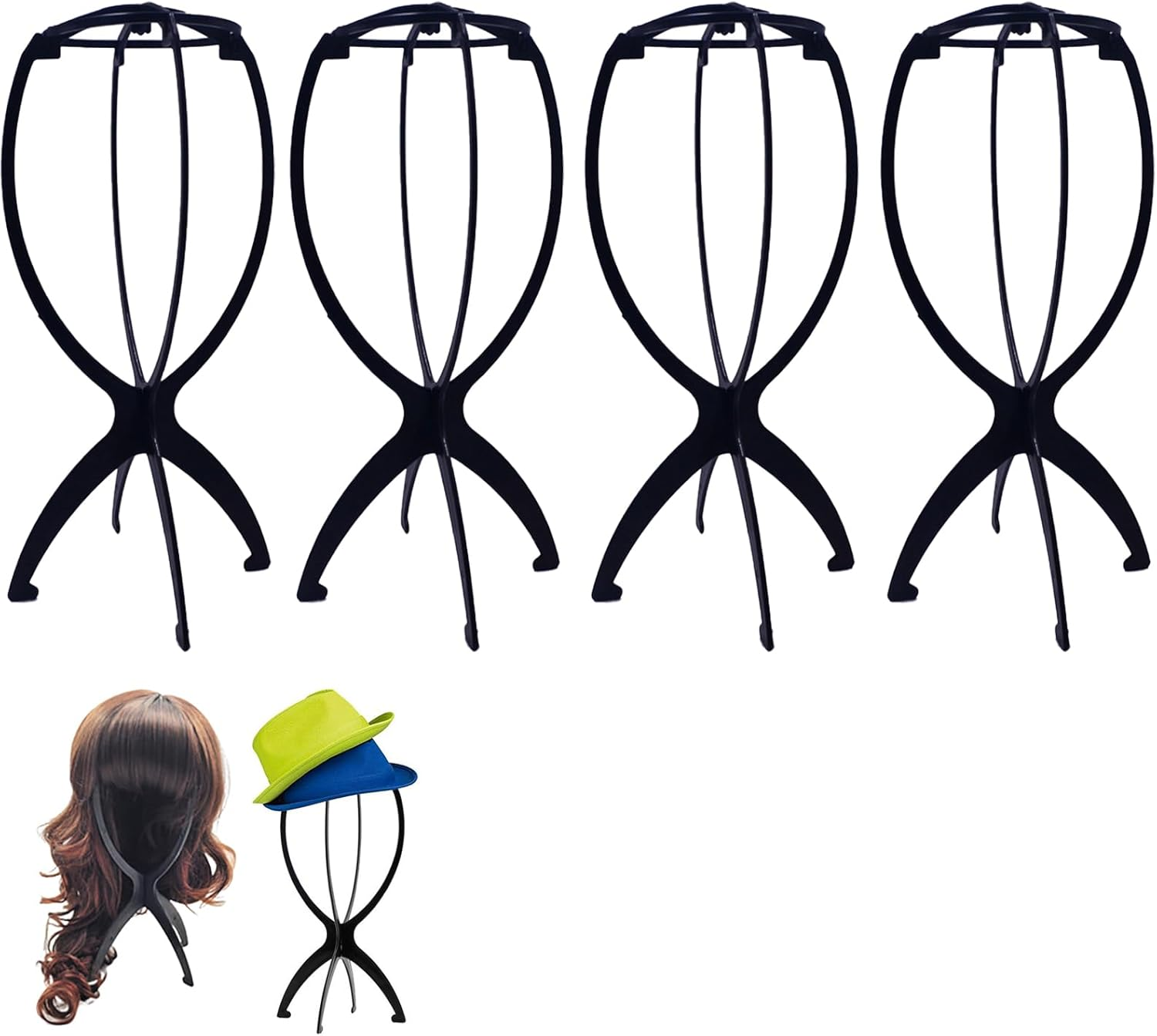 4 Pcs Wig Stand for Wigs,Wig Holders, Wig Head Stands,Mask Stands,Portable Wig Head Stands Collapsible Wig Holders for All Wigs and Hats (13.8 Inch) image number 4