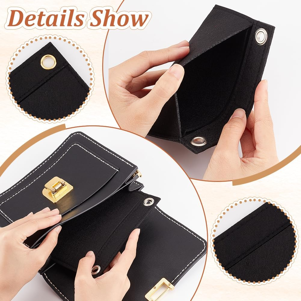 WADORN 6 Sizes Purse Conversion Organizer Insert, Felt Handbag Organizer Inner Pocket Wallet Clutch Conversion Kit with Eyelet Pochette Accessory, Black