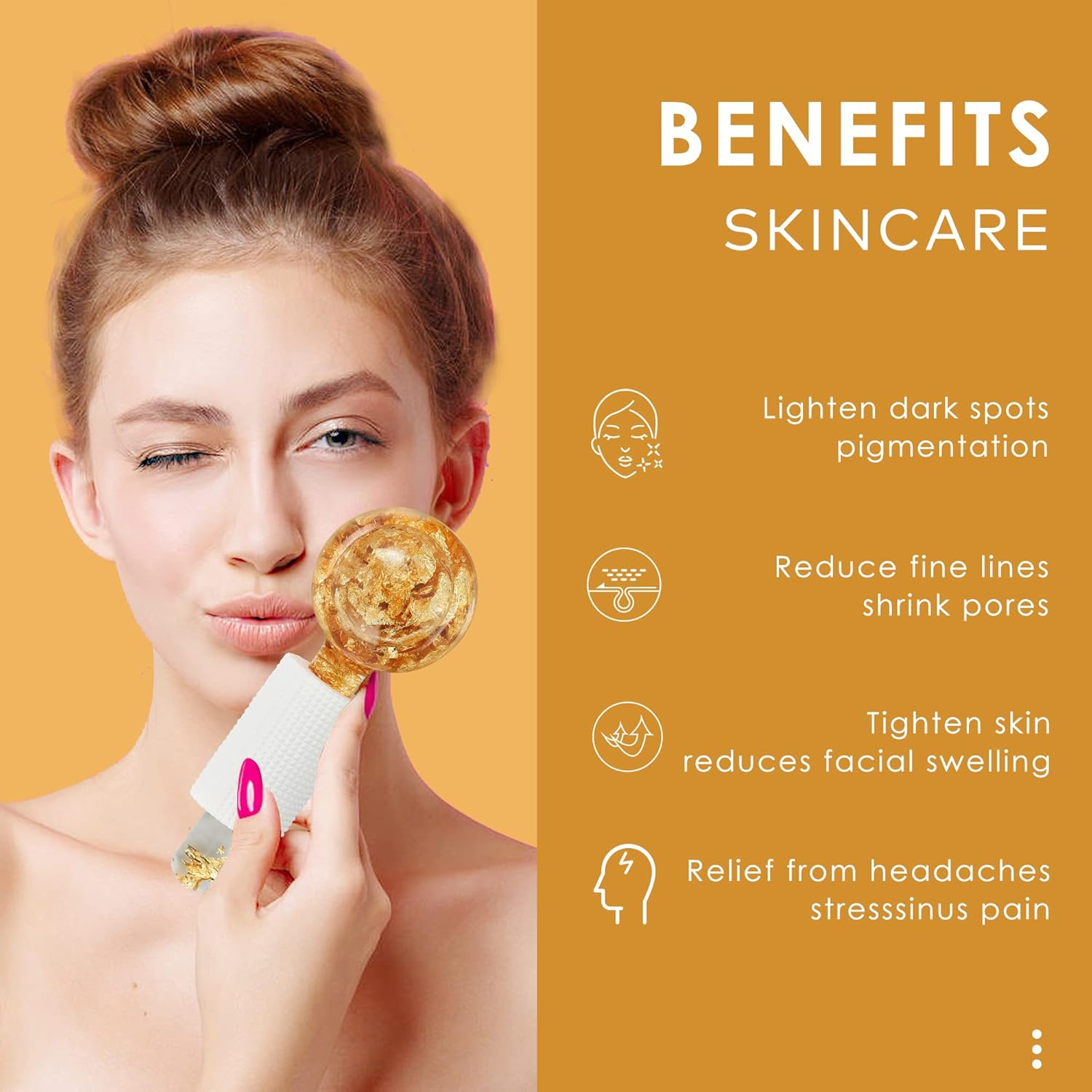 Lazzybeauty Ice Globes for Facial, Cooling Globes Set for Eye & Neck, Cold Glass Ice Roller Ball, Cryo Sticks Face Globes, Tighten Skin, Reduce Puffiness and Dark Circles, Enhance Circulation, Gold