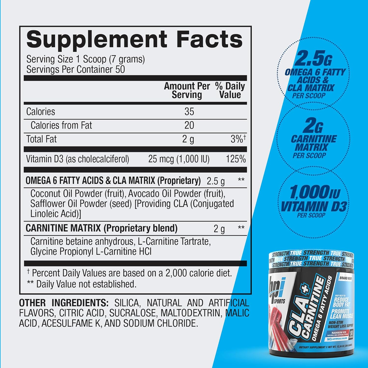 BPI Health CLA + Carnitine, 50 Servings, Rainbow Ice, 0.32 Kilograms image number 5