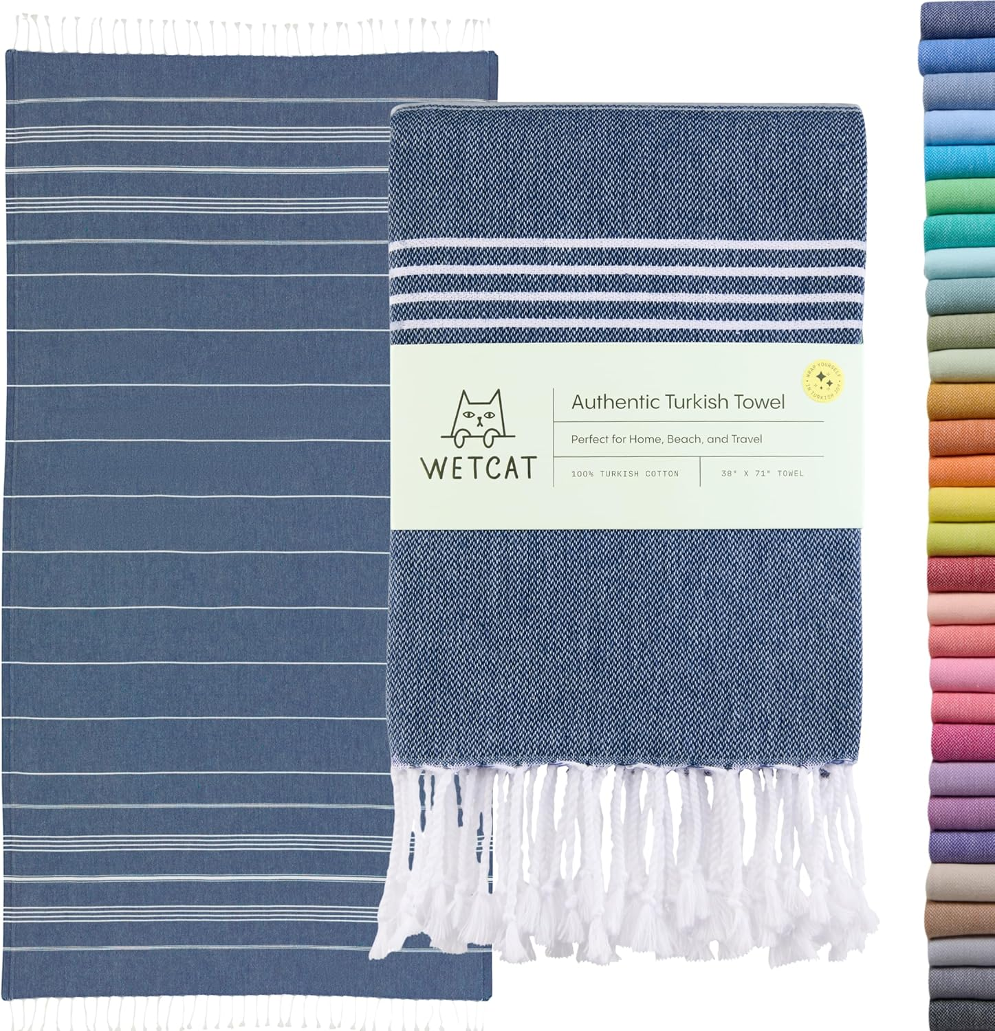 WETCAT Turkish Beach Towel Oversized 38X71 100% Cotton Sand Free Beach Towel Quick Dry Extra Large Turkish Towel Light Travel Towel for Adults Beach Gifts Beach Accessories - Dark Blue image number 4