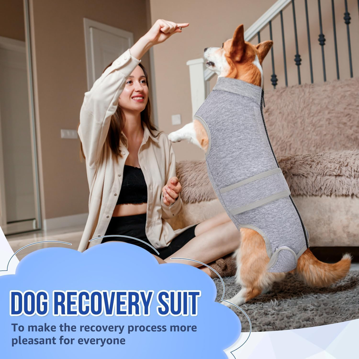 Slowton Dog Surgery Recovery Suit, Dog Cone E-Collar Alternative after Surgery with Zipper Professional Pet Recovery Shirt Abdominal Wounds Bandages Preventing Licking Spay Suit for Female Male Dog image number 2