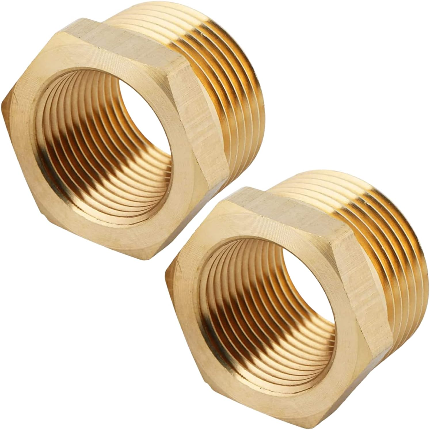 2Pcs 1" NPT Male X 3/4" NPT Female Brass Reducer Hex Bushing Threaded Fitting Adapter by CX WONDERLAND image number 2