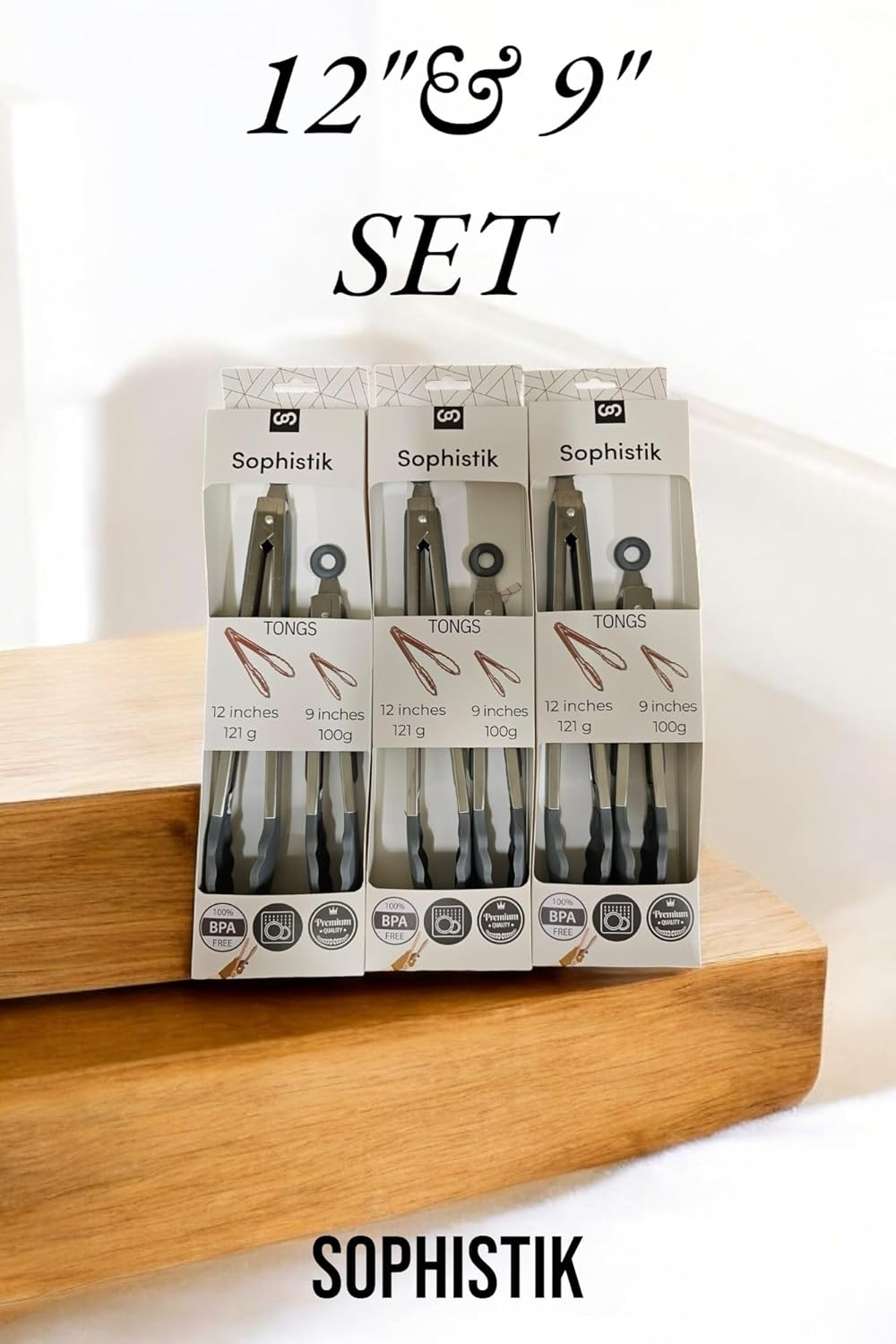 Sophistik Set of 2 Kitchen Tongs &ndash; 12" & 9" Premium Bpa-Free Non-Stick Silicone and Stainless Steel Food Tongs with Locking Mechanism, for Cooking, BBQ, and Grilling (Grey & Black) (Grey) - Grey image number 6