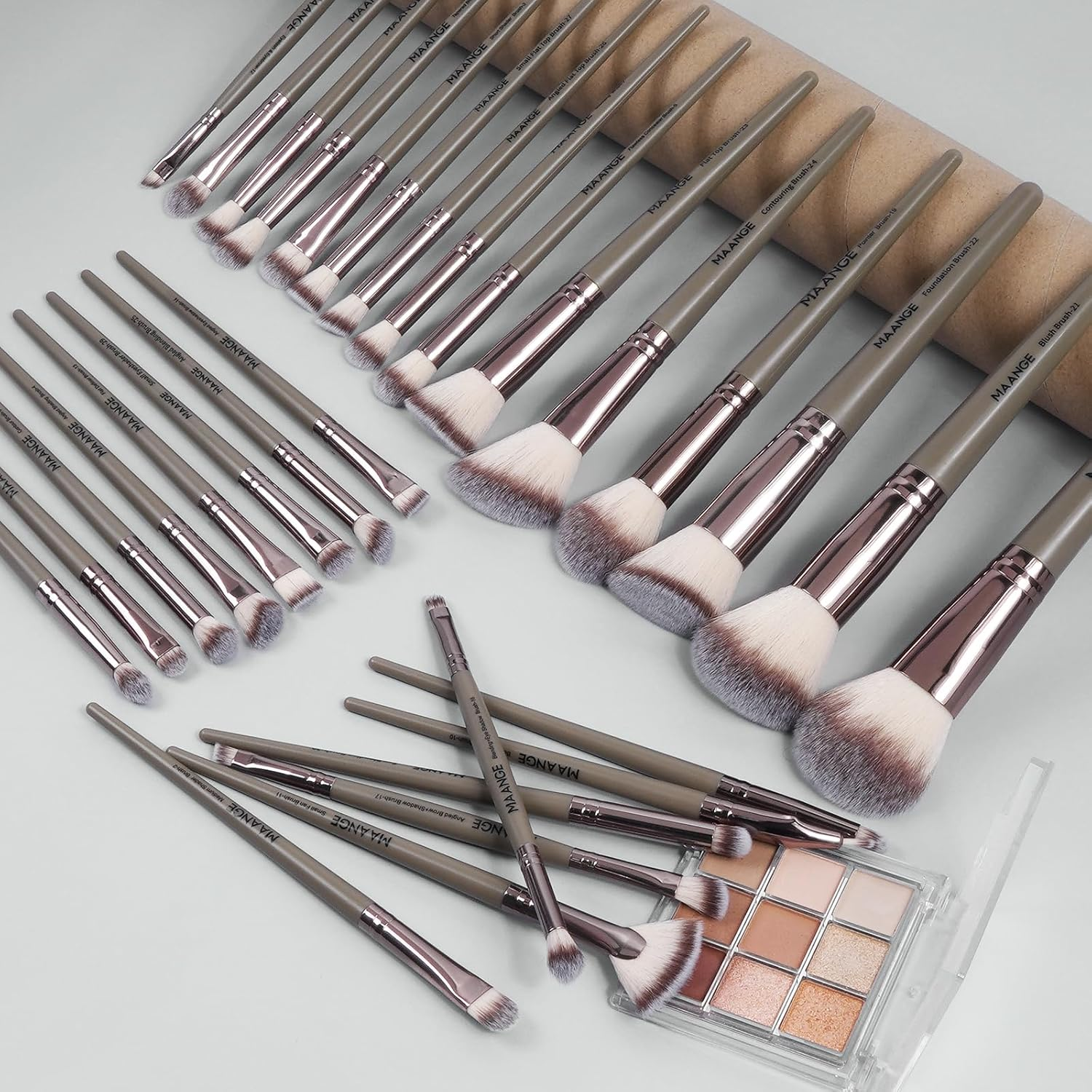 MAANGE 30 Pcs Professional Makeup Brushes with Case, Premium Synthetic Face Foundation Powder Blush Eyeshadow Blending Eye Brush Set Travel Makeup Brushes Set (Champagne) image number 6