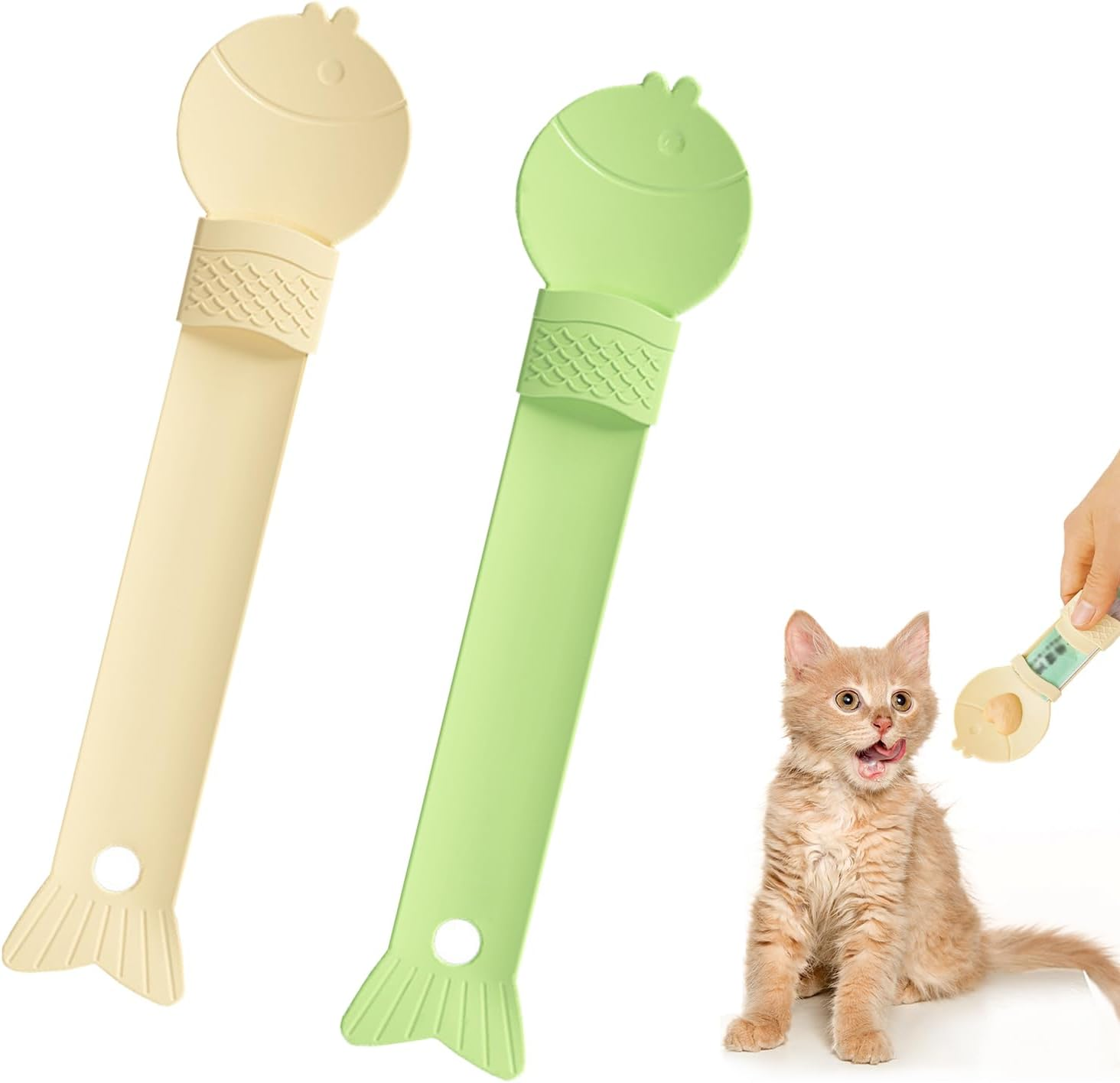 UTXN 2 Pcs Cat Treat Spoon Cat Strip Squeeze Spoon Cat Treat Feeding Spoon Cat Strip Squeeze Feeder Happy Spoon for Cat Treats Cat Treat Spoon for Wet Food(Yellow/Green)