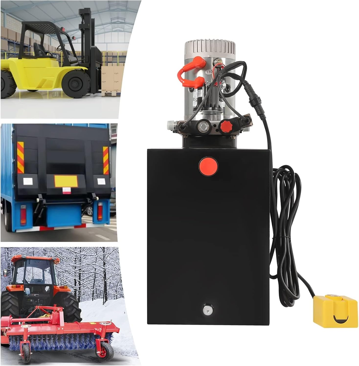 Double Acting Hydraulic Power Unit, 6/8/10 Quart Dump Trailer Hydraulic Pump DC 12V, with Metal Oil Reservoir Power Unit, for Dump Trailer Car Lifting, Remotely Controlled(8 Quart)