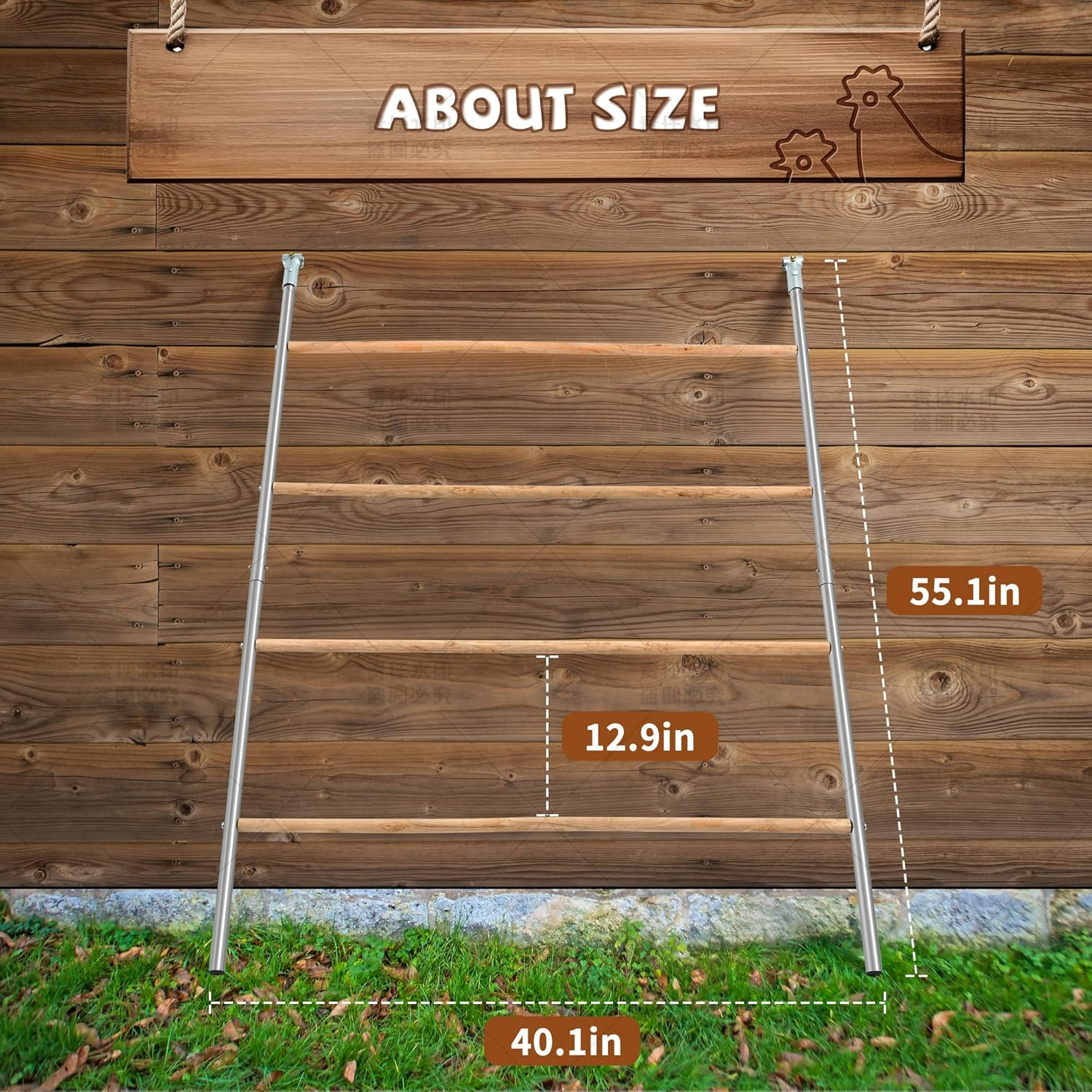 YUMEKA Chicken Roosting Ladder,Chicken Perch for Coop,Chick Roosting Bars, Cock Coop Toys, Suitable for Chicken Run and Chicken Perch, Backyard Poultry, Farm Roost Toys for Hen 55.1' L X 40.1' W image number 2