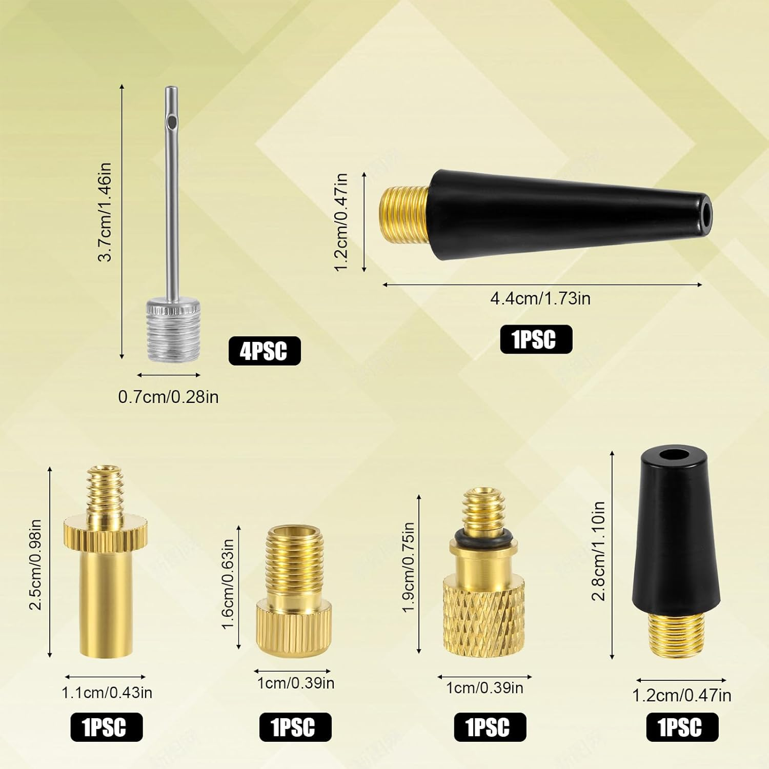 NQEUEPN 9Pcs Bicycle Valve Adapter Set, Brass Bike Tire Valve Adapter with Ball Pump Needles Inflation Nozzle Air Inflator Adaptor Bike Pump Tool for Presta Schrader Bikes Sports Balls image number 4