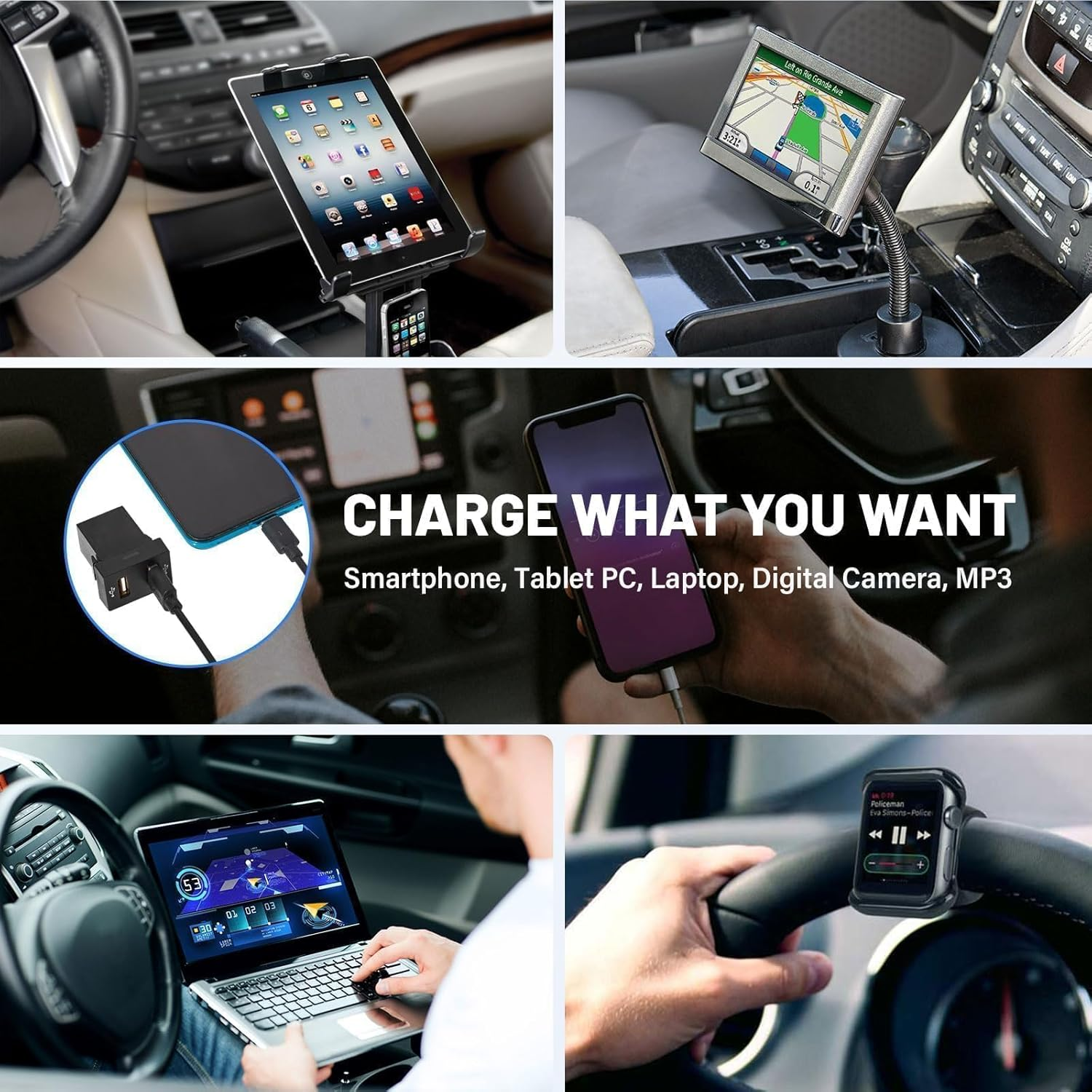 Anina Dual USB Car Charge Port for Toyota, Square Power Socket Adapter with Blue Light, USB Dashboard Mount Module, Vehicle USB Plug for 2009-2019 Toyota Corolla RAV4 Camry Highlander Prado image number 4