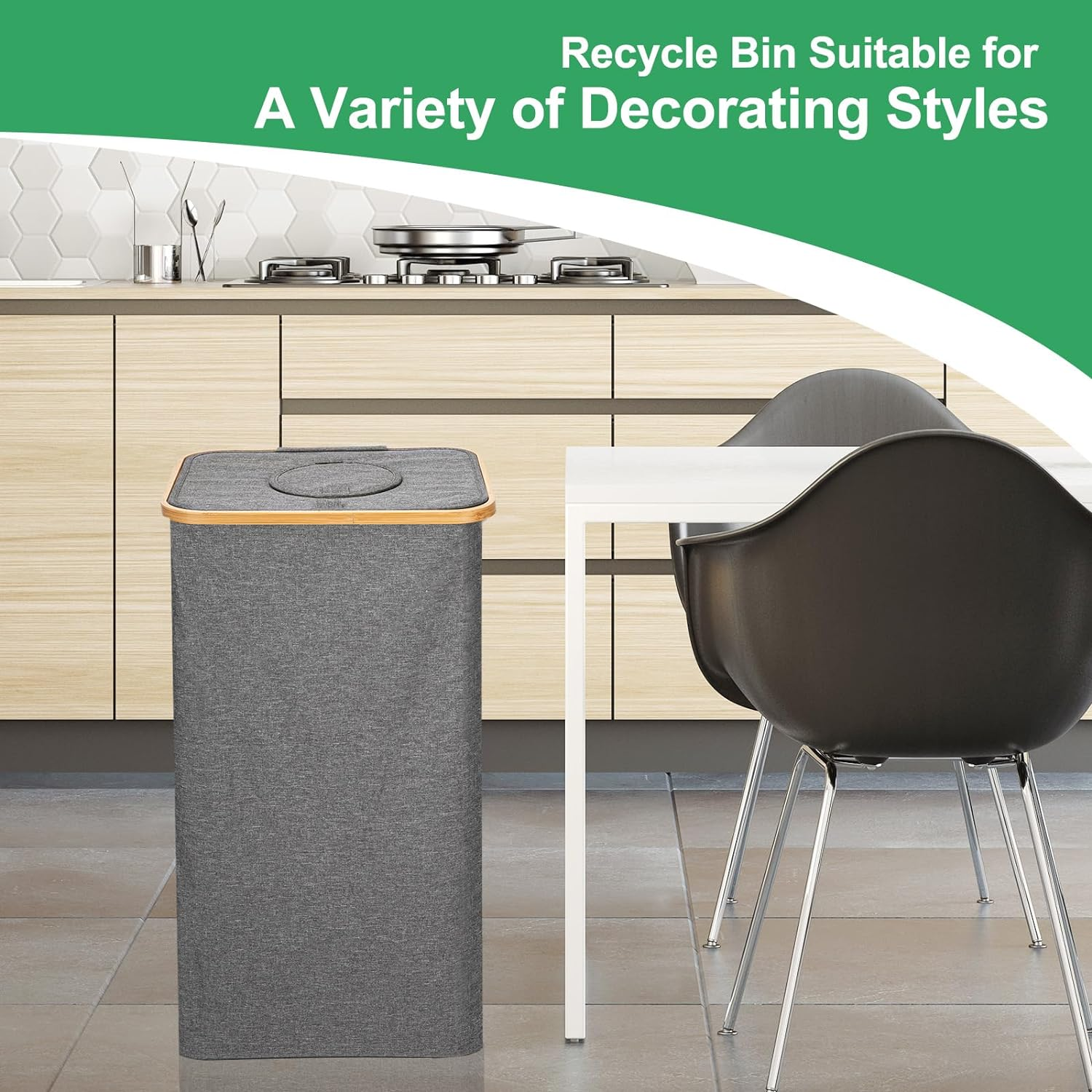 HOTOIQ Recycling Bin for Kitchen Home, Reusable Separate Recycling Bin Organizer,100L Recycling Waste Trash Sorting Organizer for Collecting Empties and Glass Waste,Deposit Bottles,Waterproof(Grey) image number 5