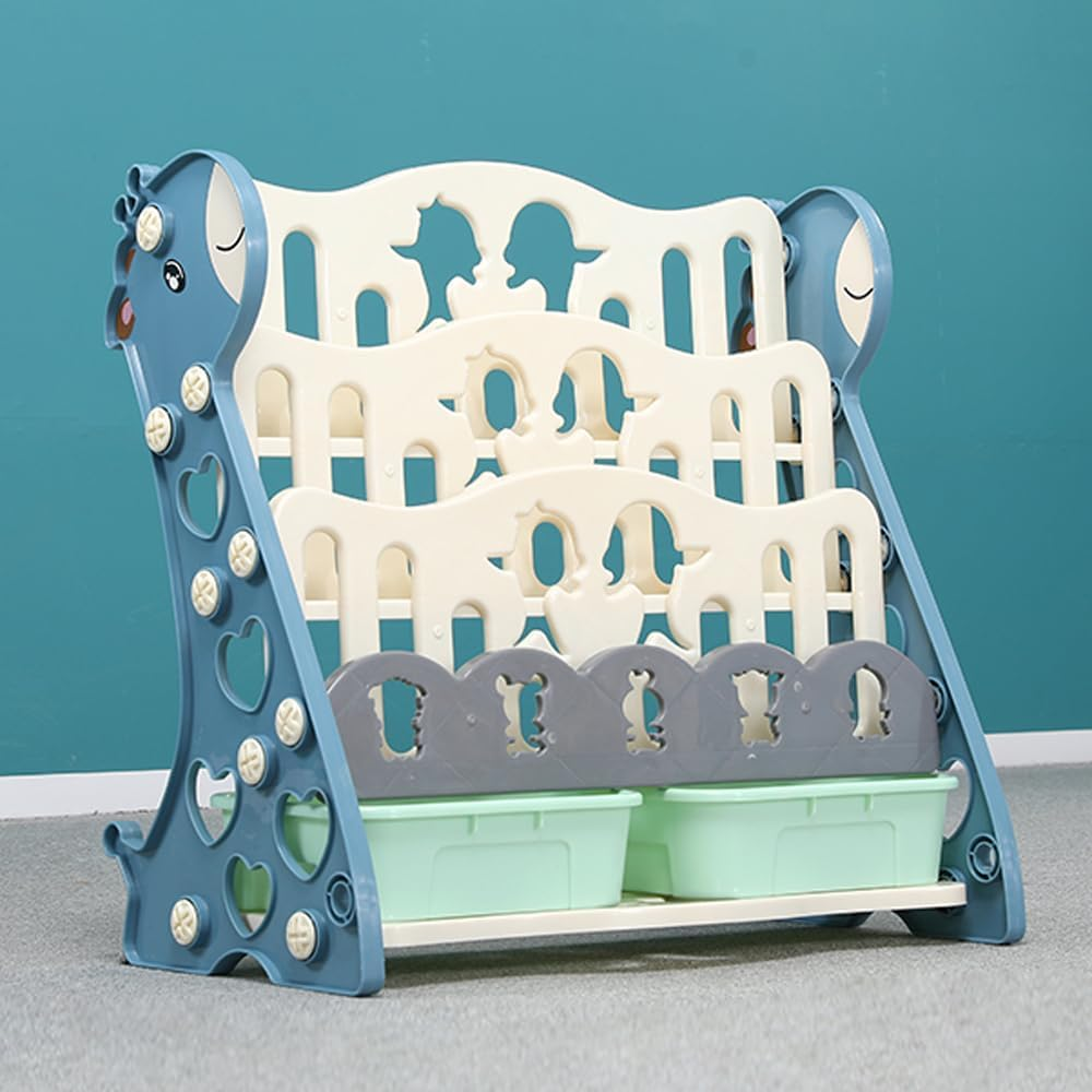 Kids Bookshelf Bookcases - 4-Tier Storage with 2 Bins, Rotating Display Shelf for Home, Living Room, Bedroom & Kindergarten - Safe Rounded Edges Child-Friendly Furniture image number 4