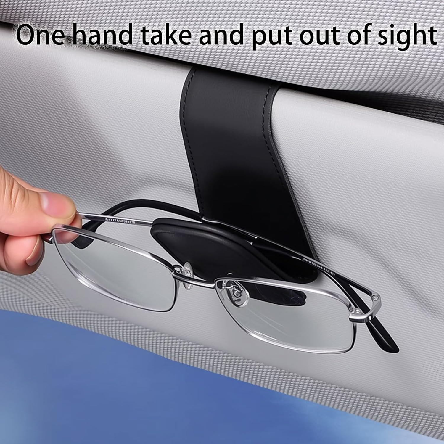 2Pcs Car Sunglasses Holder Clip, Black Magnetic Car Eyeglass Clip, Sunglasses Holder Car, Genuine Leather Car Sunglasses Rack, Sun Visor Suv Interior Eyeglass Clip, General Motors Interior Accessories image number 4