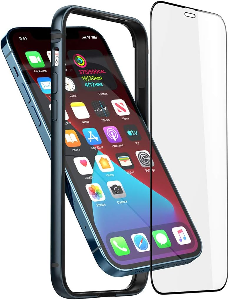 Metal Bumper Case for Iphone 17 Air, Aluminum Frame Slim Case [Soft Silicone Inner Bumper][Raised Edge Protection] HD Tempered Glass Screen Protector Cover for Iphone 17 Air Blue