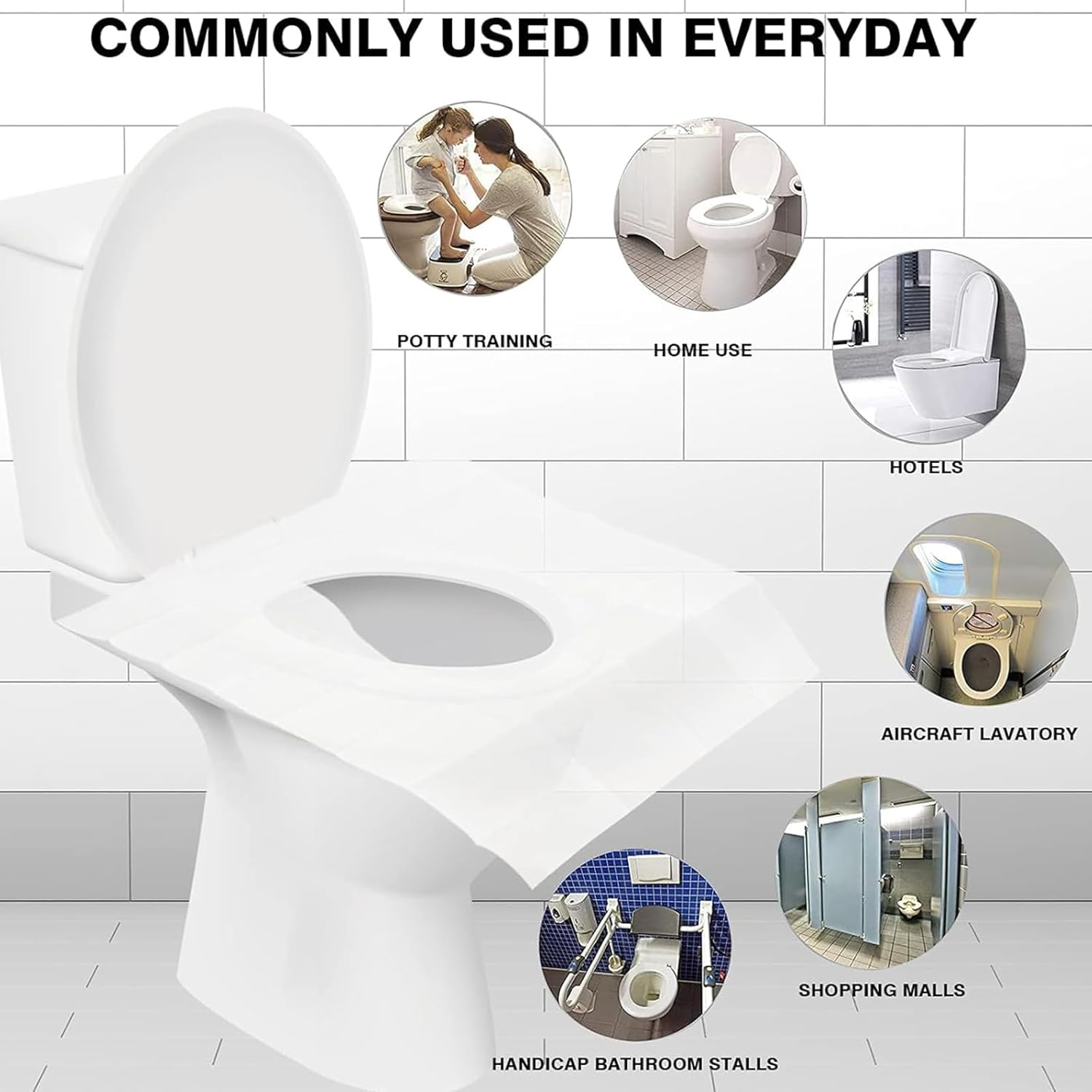 Disposable Toilet Seat Cover, Flushable, 8 Packs Set of Total 60 Sheets, Portable Toilet Seat Covers for Adults - Travel Accessories for Public Restrooms, Airplane, Camping