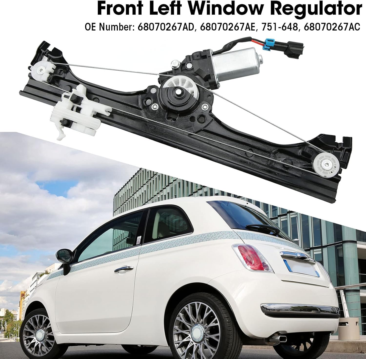 Front Left Window Regulator 68070267AD Driver Side Window Regulator Motor Assembly Replacement for Fiat 500 2012‑2019 image number 3