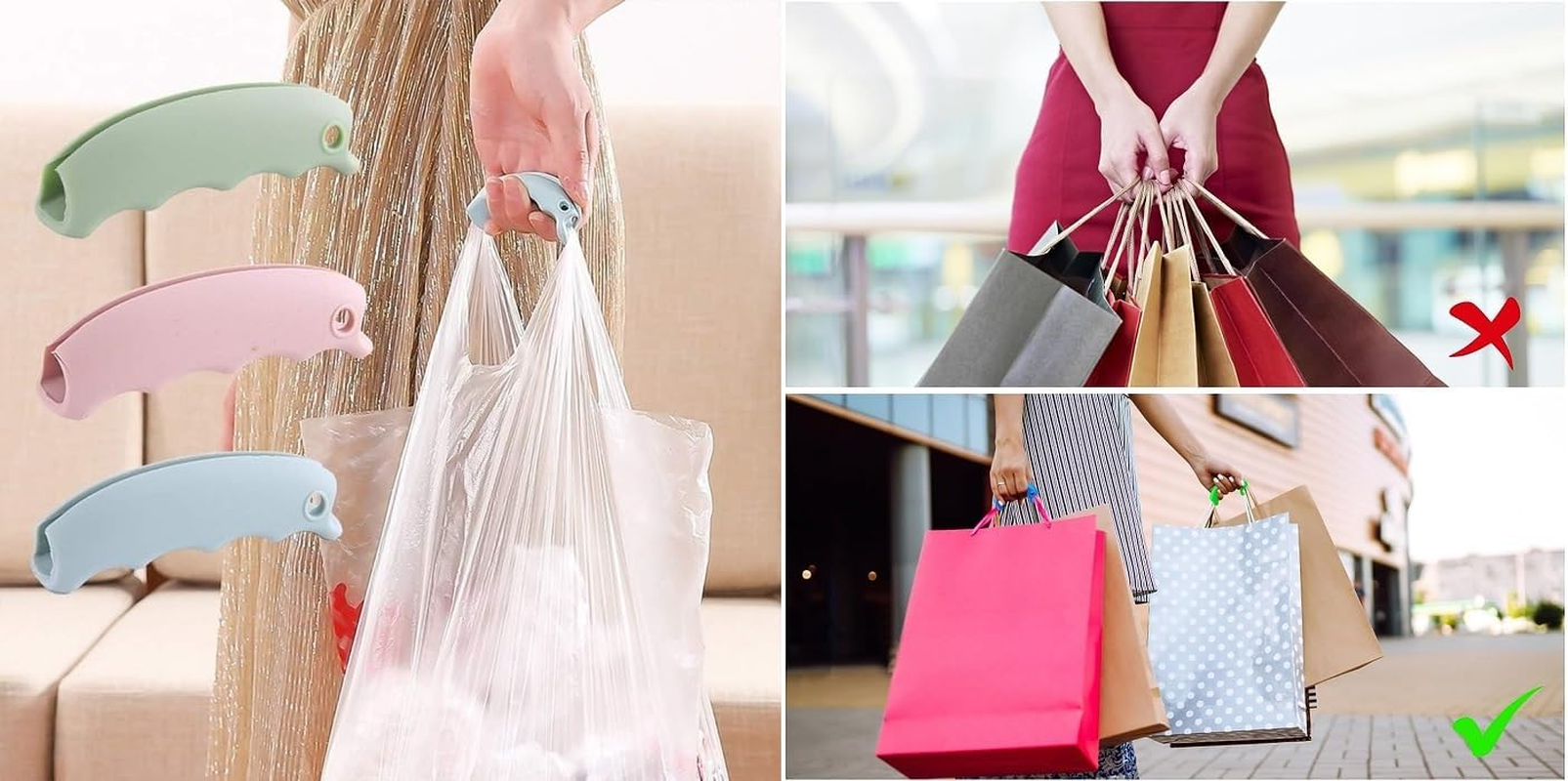 Multiple Silicone Shopping Bag Holder Handle, Durable Lightweight Multi Purpose Secondary Handle Tool, Grocery Bag Carrier Pouch Carrying Handle for Shopping (2 PCS)