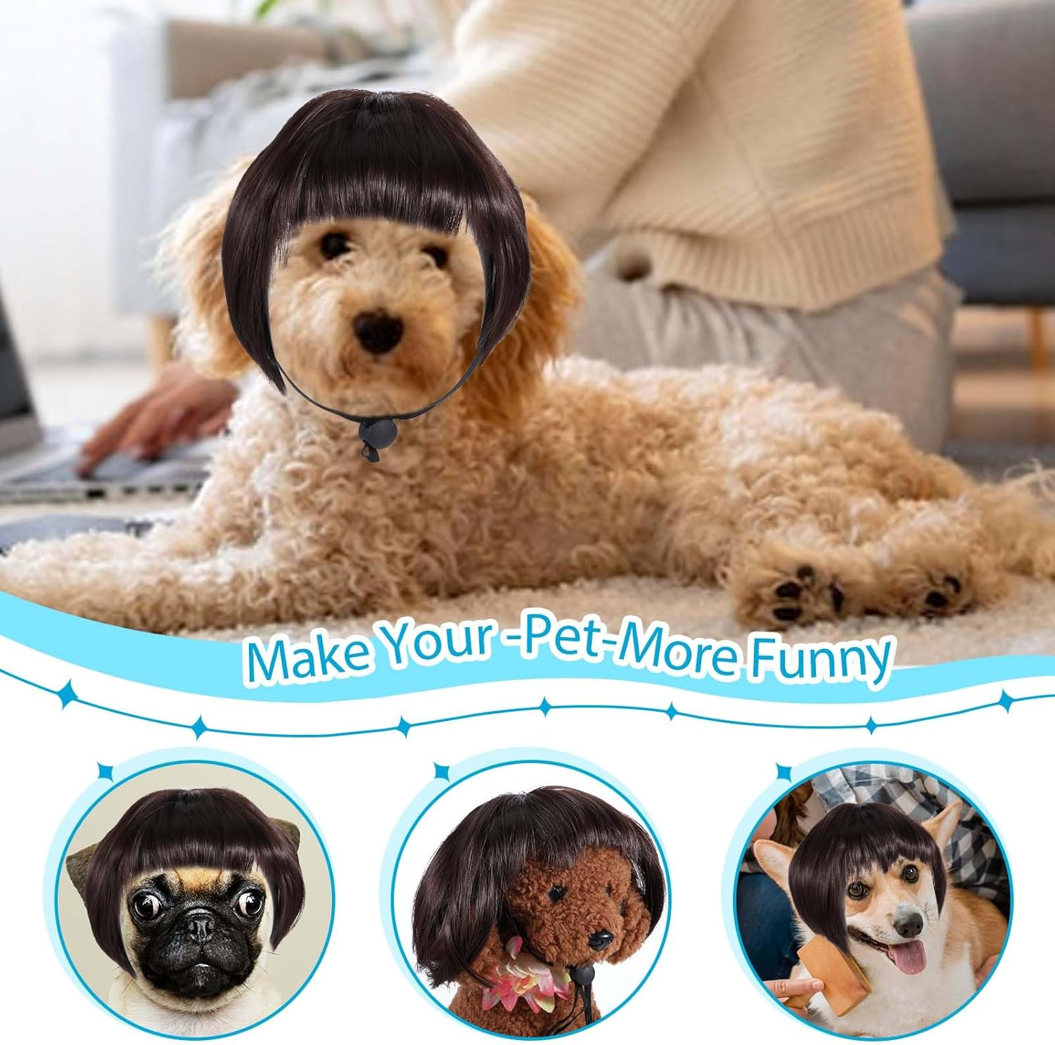 Sibba Halloween Dog Wig Trimmable Pet Costume Headpiece Funny Cat Cosplay Decoration Funny Clothes Cute Apparel for Halloween Christmas Parties Small Medium Large Dogs Double Adujustable Ear Strap image number 4