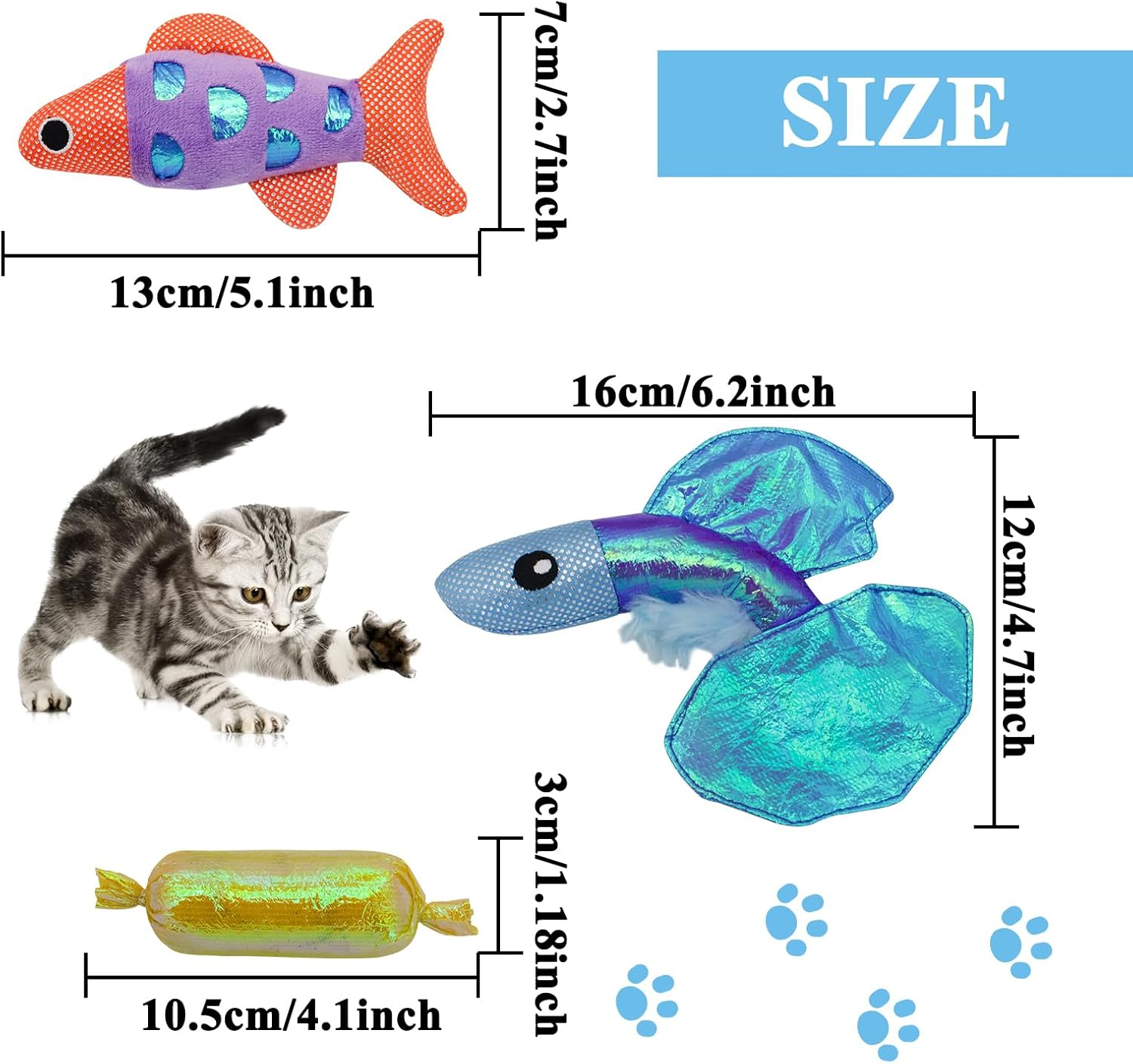 Andiker 4 Pieces Christmas Catnip Toy, Kitten Chewing Toy, Indoor Interactive Teething Toy, Santa Christmas Tree, Snowman, Gingerbread Man Catnip Toy (1Fish) image number 2