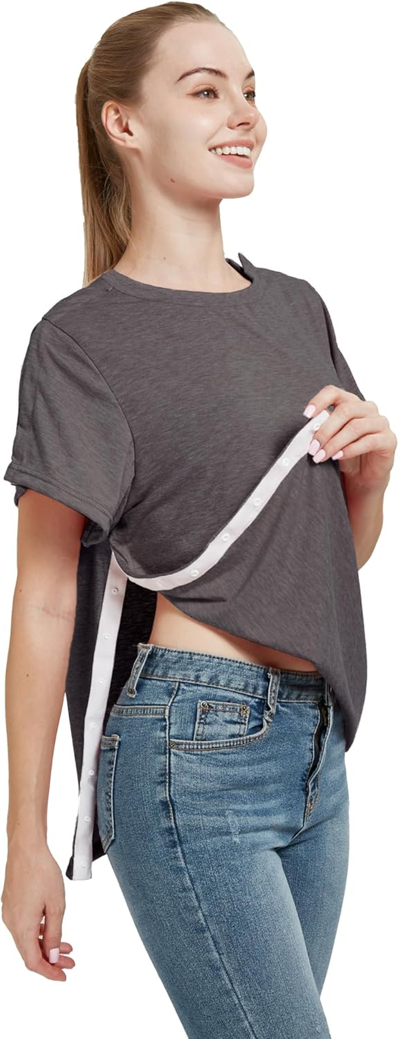 Blamoche Post Shoulder Surgery Shirt, Women'S Short Sleeve Shirt with Premium Snap, Chemo Clothing