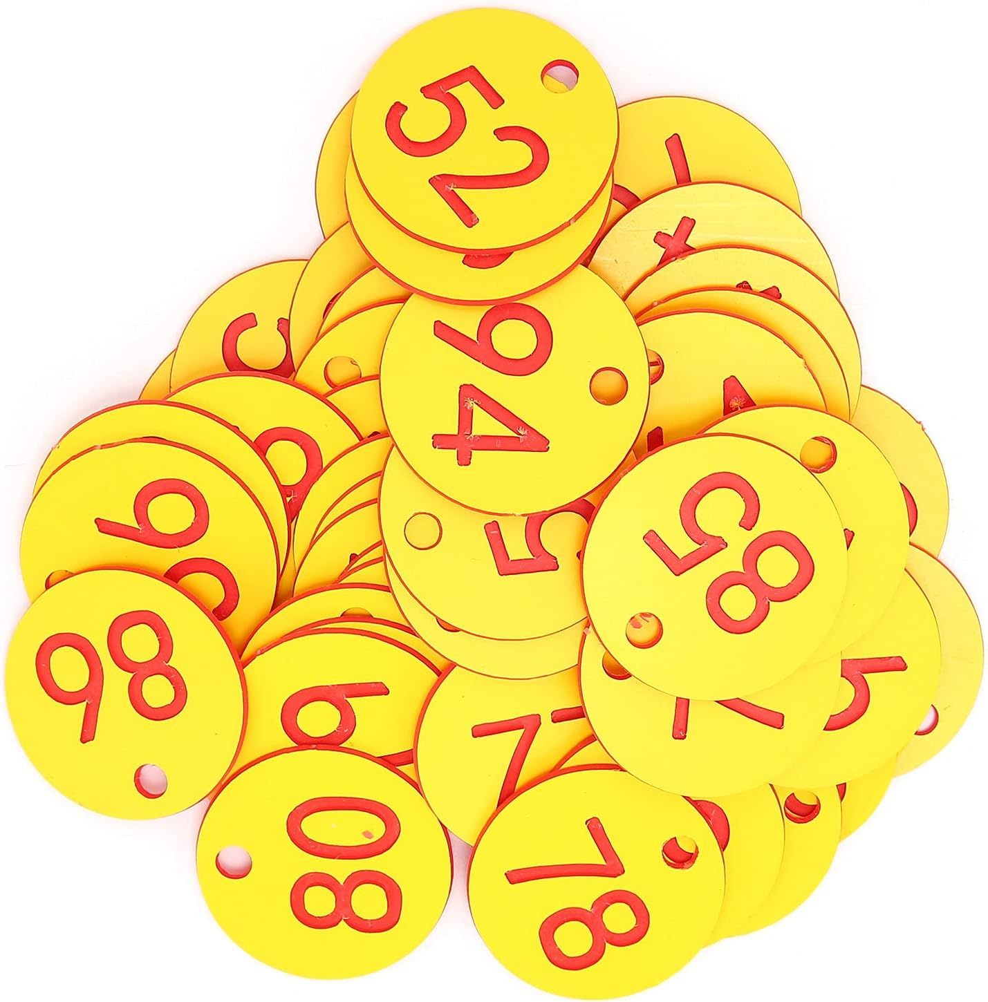 Fdit 50Pcs Beehive Marker Number Marker Perforated Number Beehive Mark with Hole Livestock Accessory Red+Yellow for Beekeeping image number 3