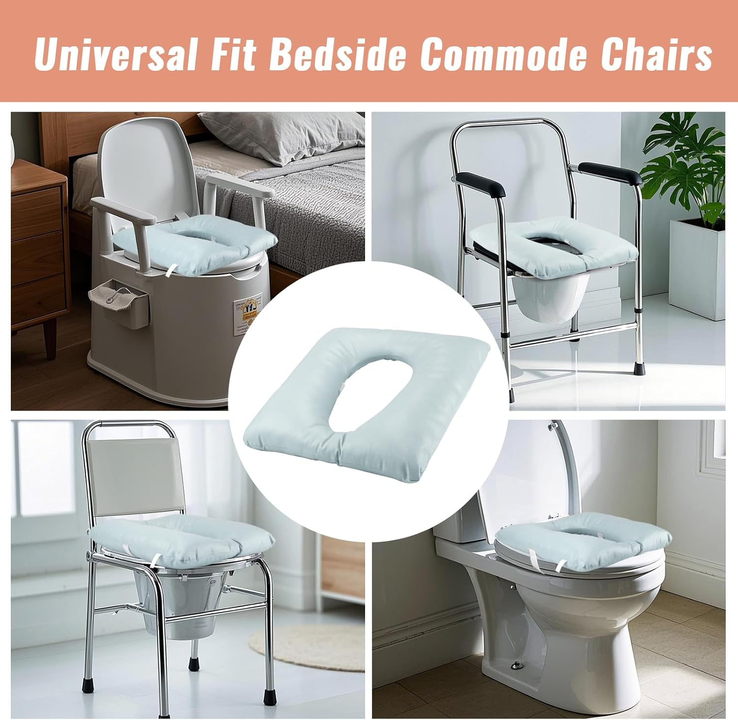 Bedside Commode Cushion, Seniors Portable Seat Cushion for Toilet/Shower/Bedside, Universal Fit Commode Padded Seat for Elderly, Seats Pad Cover Toilet Seats 17X17 with Fixing Straps (Blue) image number 4