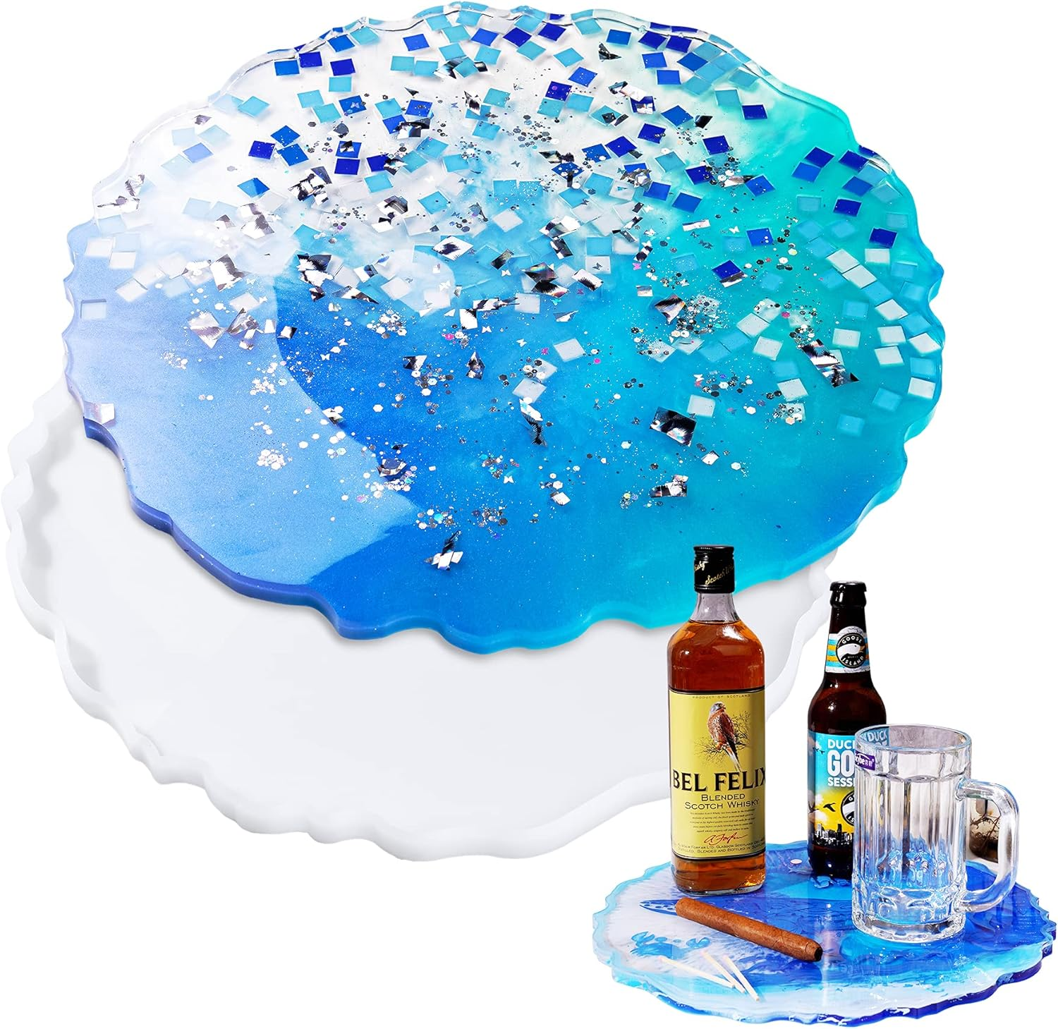 Niart Shot Glass Serving Tray DIY Epoxy Resin Art Silicone Casting Mold, 4 Holes Board Beer Flight Paddle Holder Wine Whiskey Tasting Sampler Hanger Agate Home Decor Gift Crafts Party Clubs UV Plaster image number 1