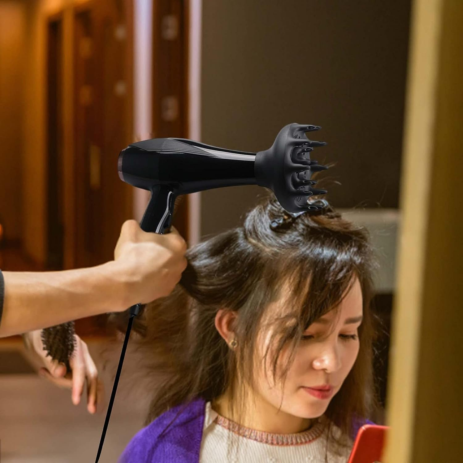 Hair Dryers Accessories, Hair Diffuser Universal Hair Dryer Diffuser Attachment Blow Dryers Diffuser for Curly Wave Thick Hair Black image number 2