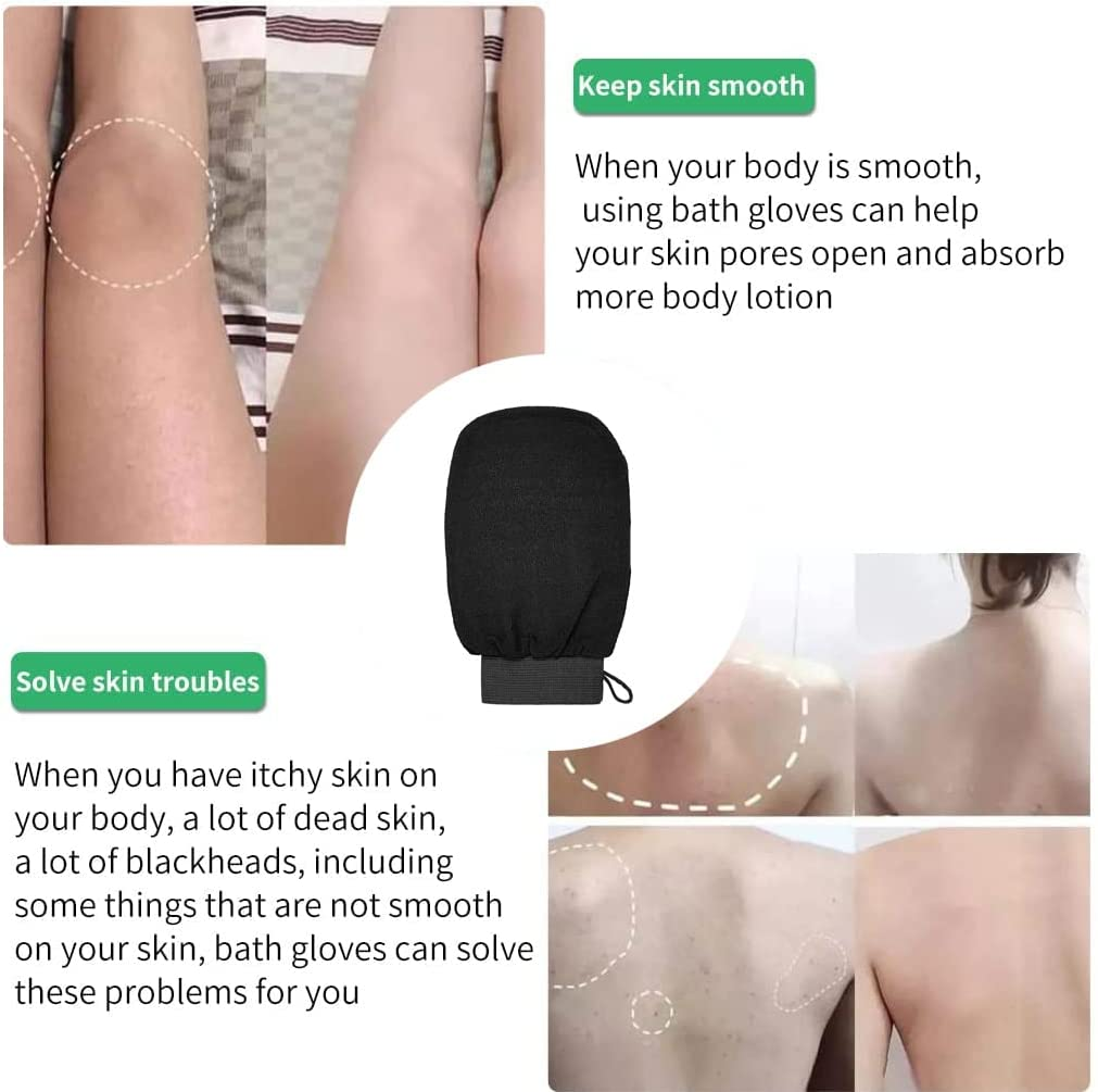 1Pcs Exfoliating Mitt,Exfoliating Gloves，Body and Face Scrub, Remove Dead Skins and Impurities,Viscose Silk Material Exfoliating Glove for for Bath, Smoother and Healthier Skin (BLACK)