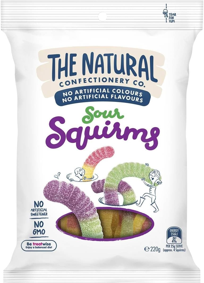 The Natural Confectionery Sour Squirms Lollies 220 G